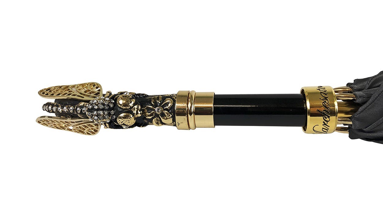 Handcrafted Luxury Umbrella – Elegant Satin Canopy With Dragonfly Handle & Swarovski Crystals