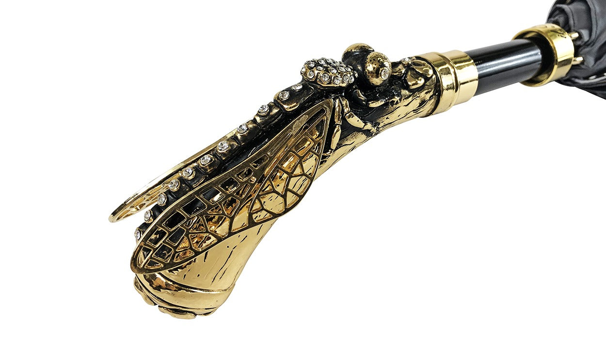 Handcrafted Luxury Umbrella – Elegant Satin Canopy With Dragonfly Handle & Swarovski Crystals