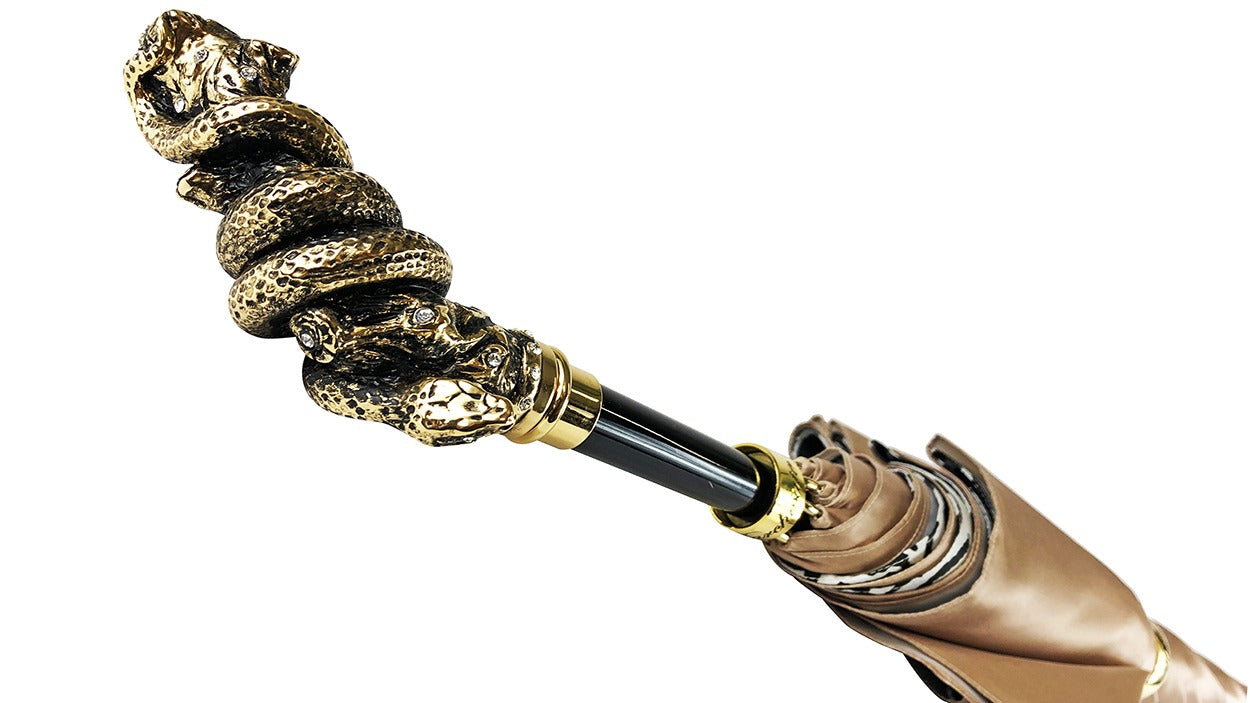 Animalier Umbrella – Luxury Rain Umbrella with Gold Snake Handle & Swarovski Crystals