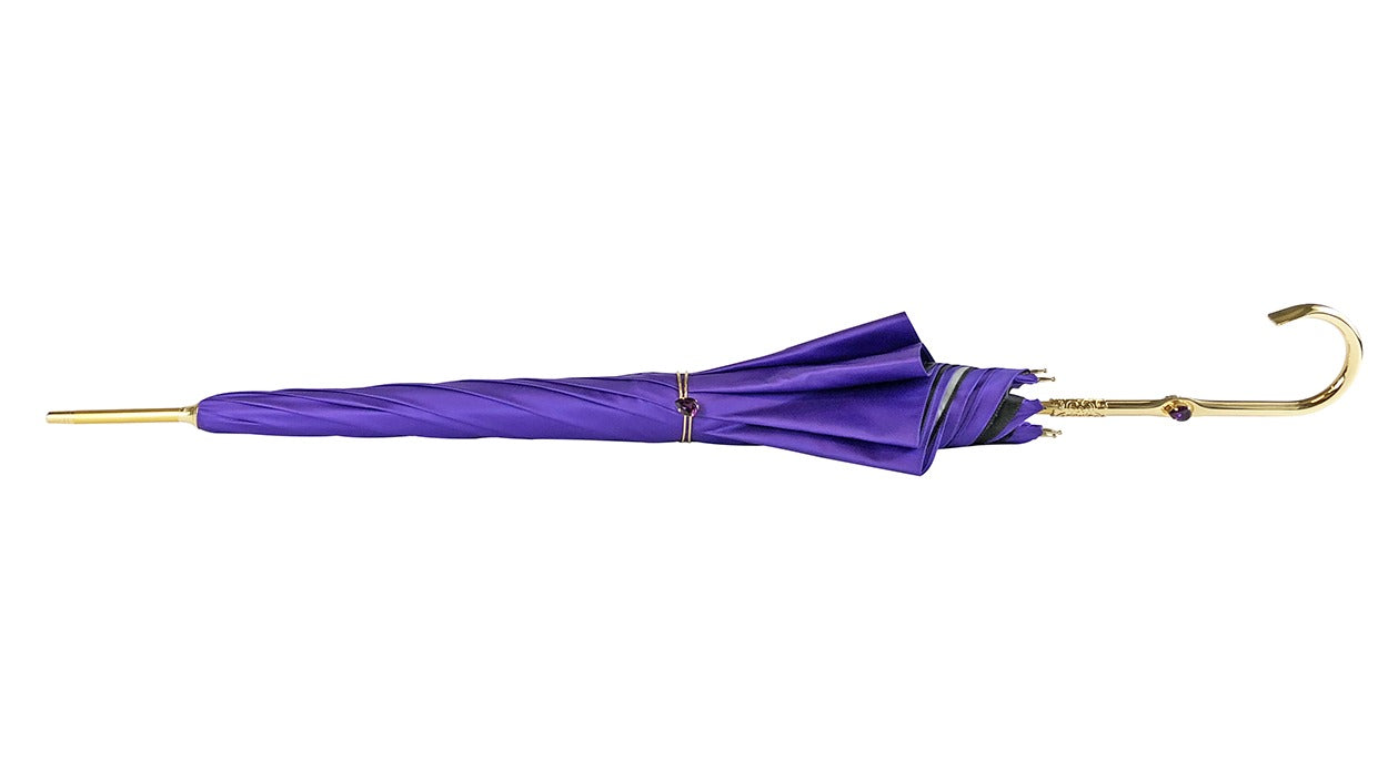 Handmade Italian Umbrella – Purple Satin Butterfly Design with Swarovski Crystal Handle