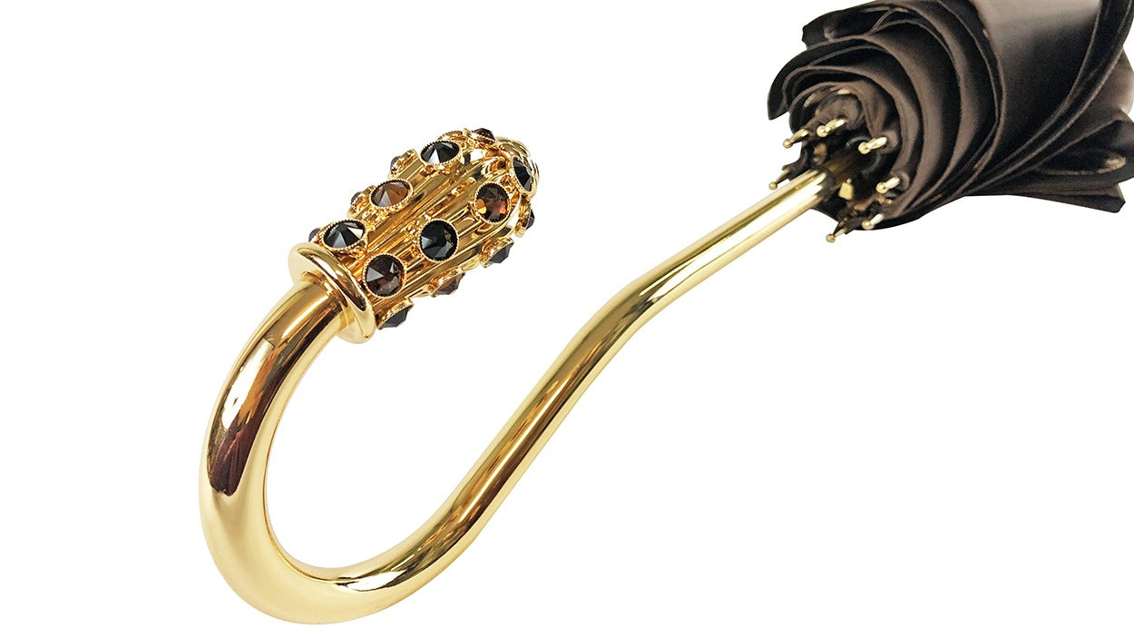 Luxury Leopard Umbrella – Handmade Swarovski Crystal Handle, Satin Canopy