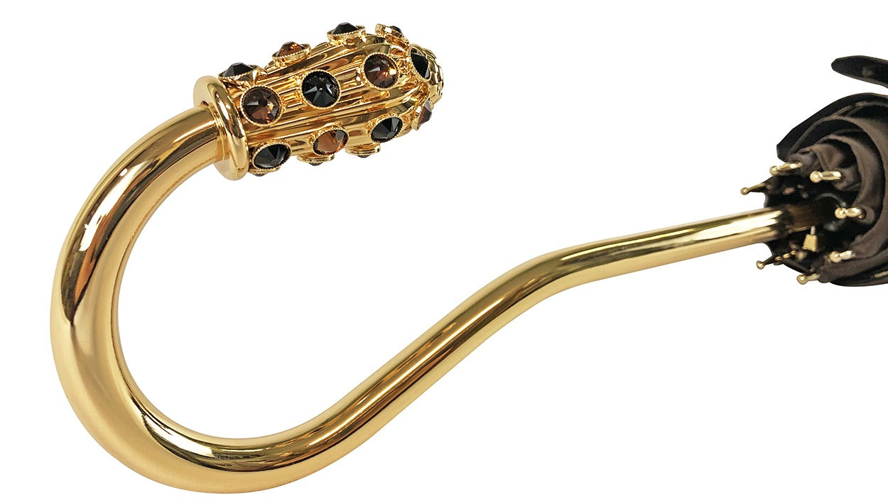 Luxury Leopard Umbrella – Handmade Swarovski Crystal Handle, Satin Canopy