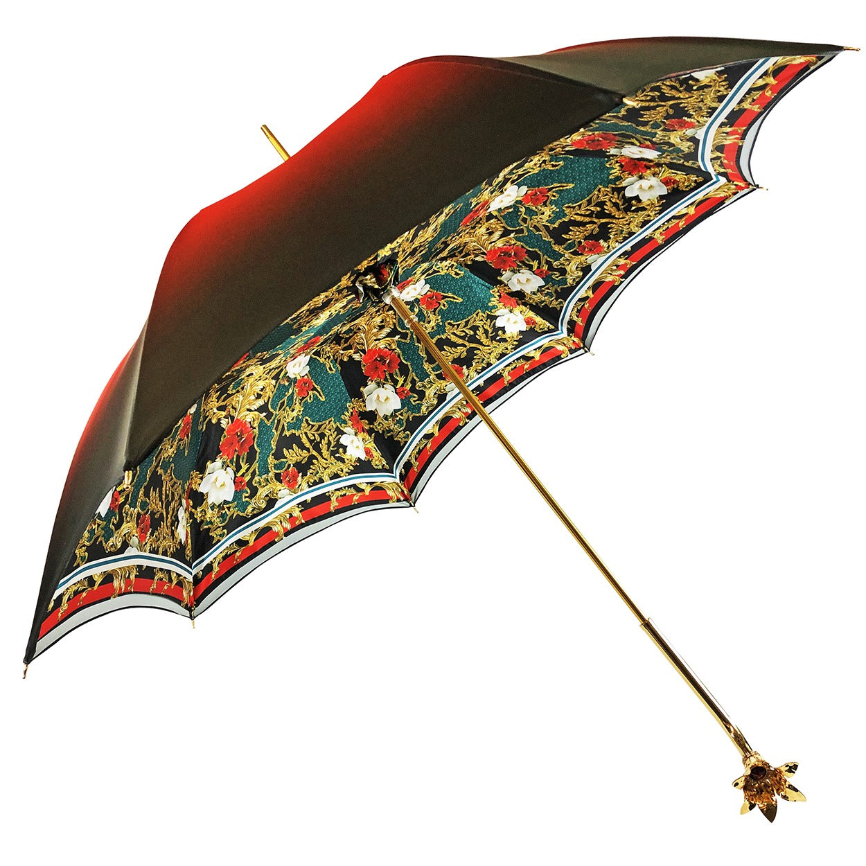 Green Red Umbrella – Automatic Open Satin Fabric Umbrella with Gold Plated Handle