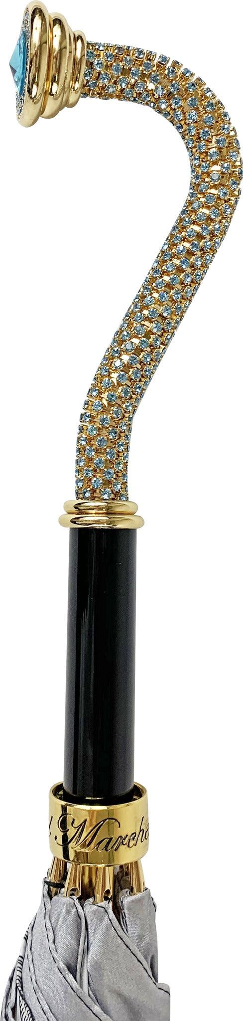 Grey Umbrella – Luxury Italian Handcrafted Satin Rain Umbrella with Anemone Design