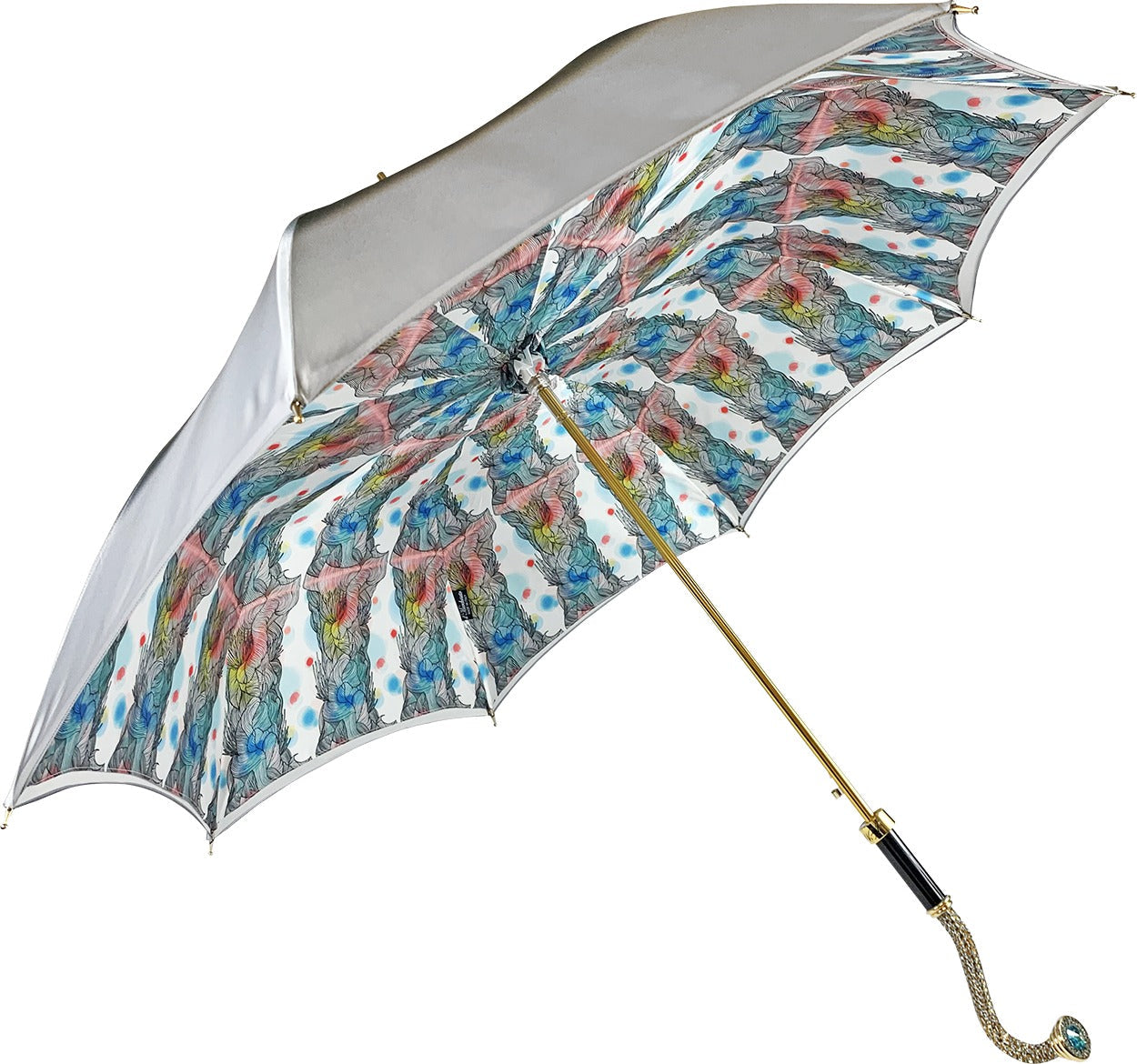 Grey Umbrella – Luxury Italian Handcrafted Satin Rain Umbrella with Anemone Design