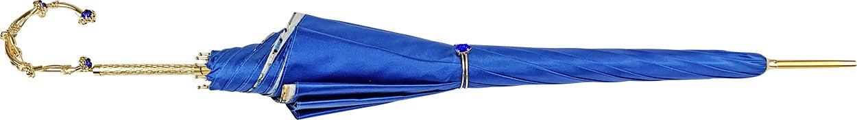 Luxury Blue Umbrella | Handmade Italian Double Canopy Rain Umbrella with 24K Gold-Plated Handle