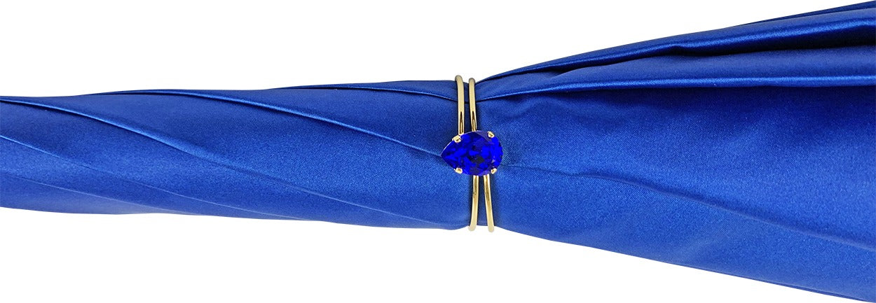 Luxury Blue Umbrella | Handmade Italian Double Canopy Rain Umbrella with 24K Gold-Plated Handle