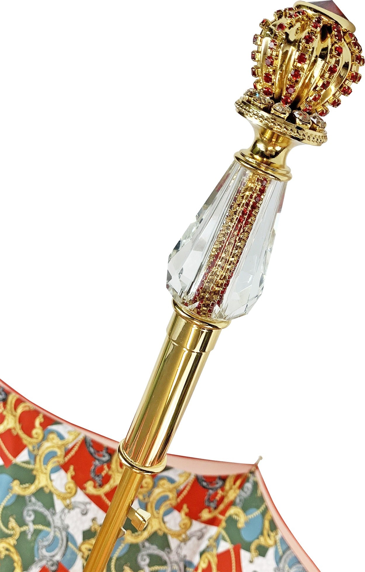 Handcrafted Red Umbrella – Luxury Rain Gear with 24K Gold Jewel Handle