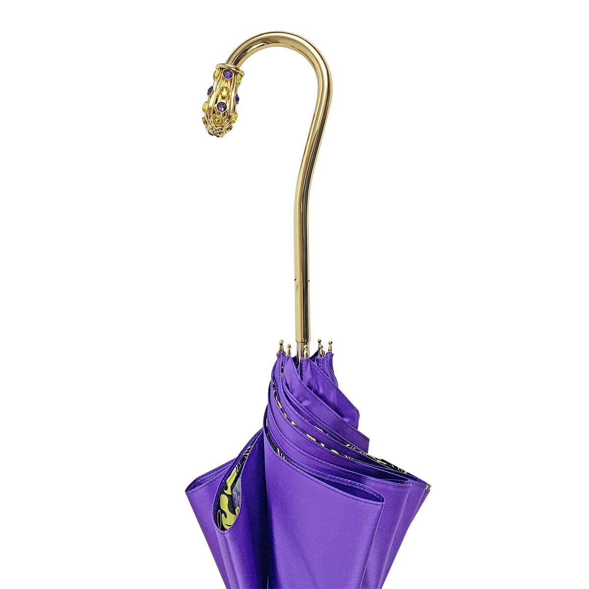 Purple Luxury Umbrella – Handmade Italian Satin Rain Umbrella with Swarovski Crystal Handle