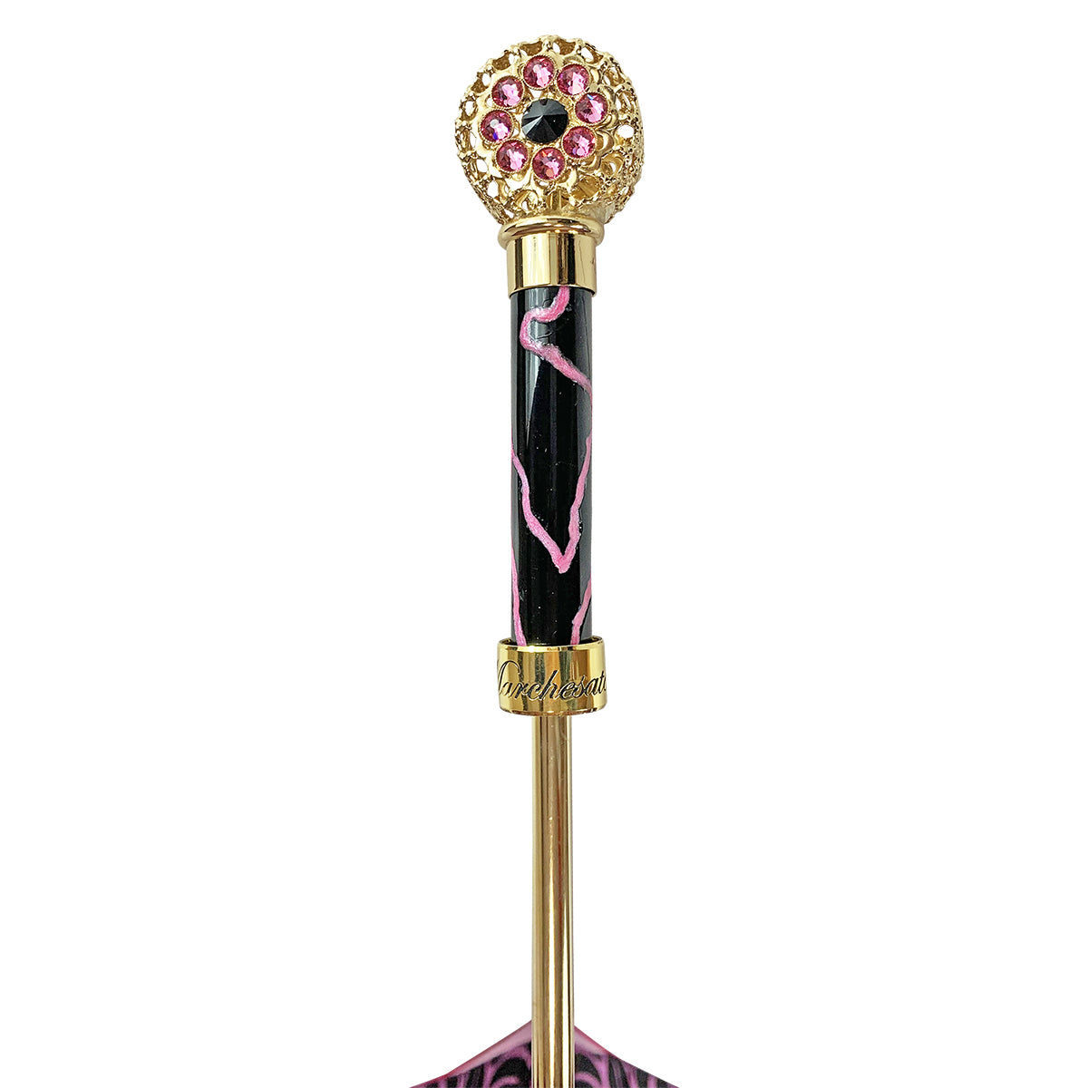 Fuchsia Designer Umbrella – Luxury Rain Umbrella with Crystal Handle & 24K Gold Accessories