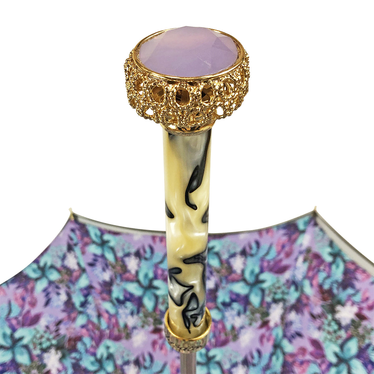 Grey Luxury Umbrella – Handmade Italy Satin Fabric Rain Gear with 24K Gold Handle