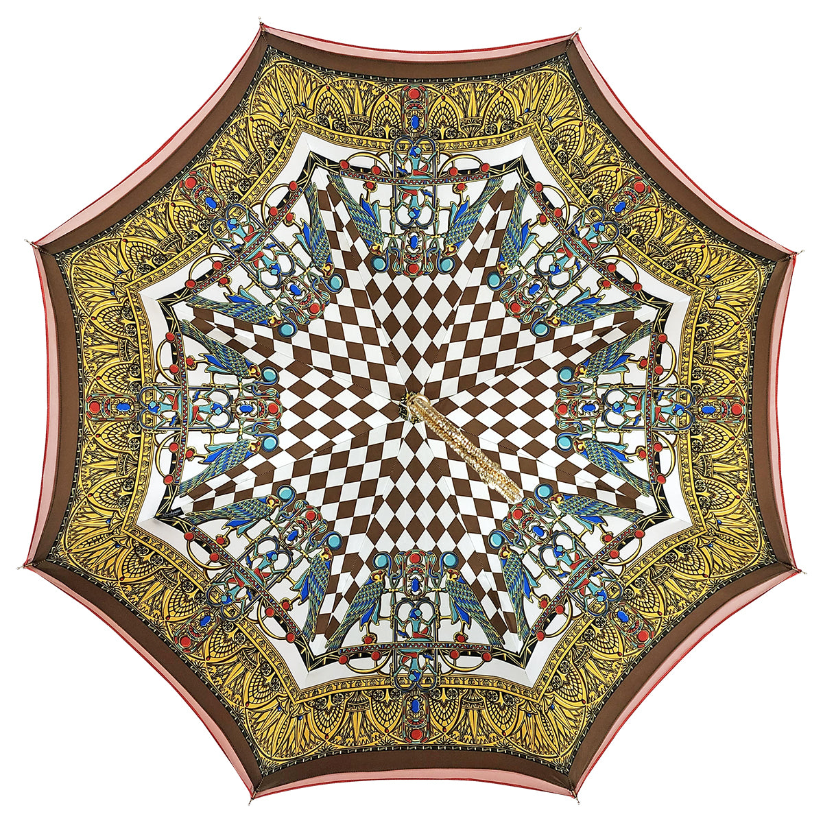 Luxury Red Umbrella – Handmade Italian Designer with 24K Gold Handle & Swarovski Crystal