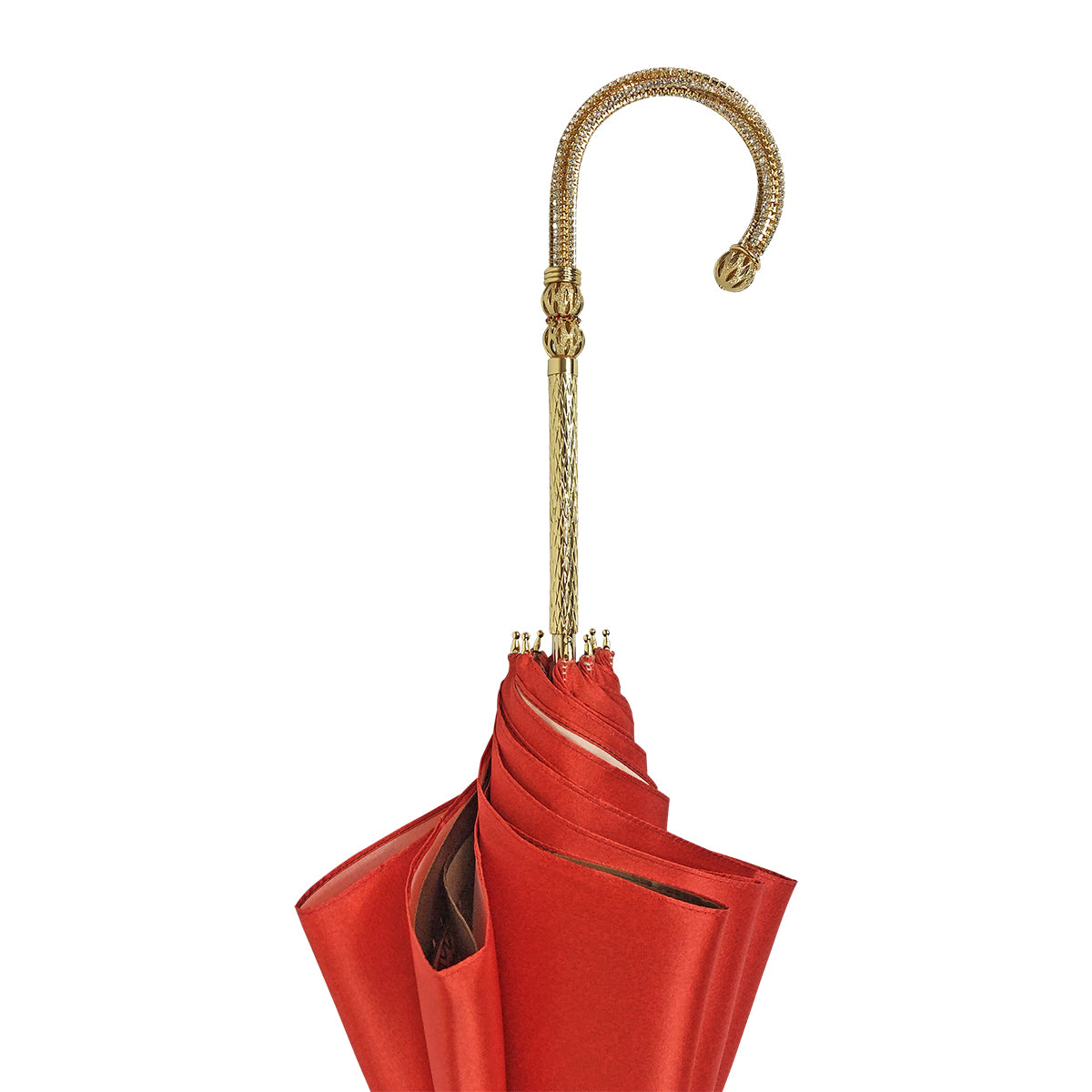 Luxury Red Umbrella – Handmade Italian Designer with 24K Gold Handle & Swarovski Crystal