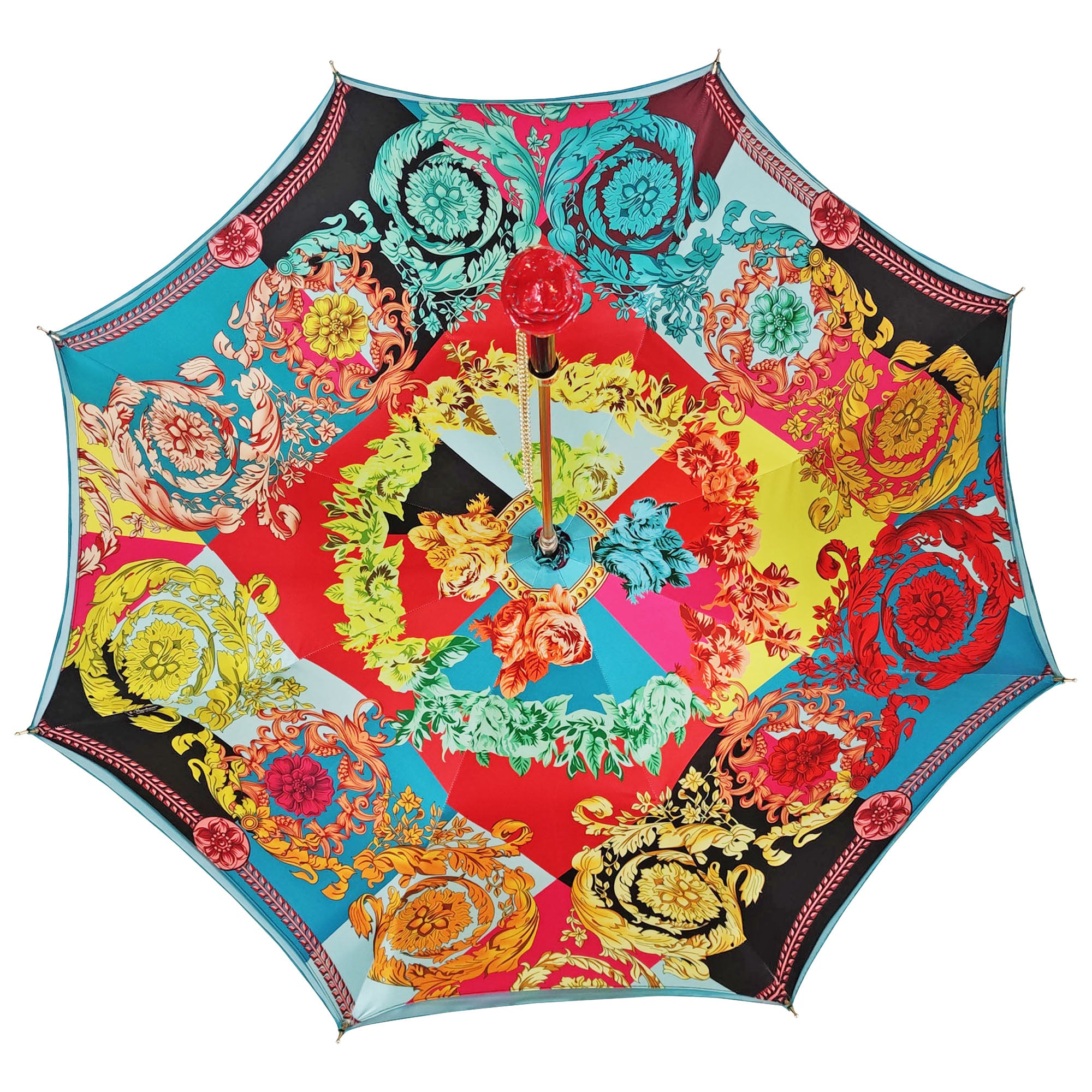 Handcrafted Silk Umbrella – Luxury Rain Shield with Colorful Sicily Design