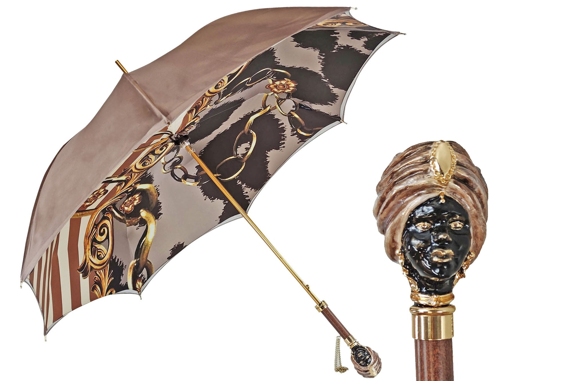 Handcrafted Umbrella – Classic Sicily Design | 24K Gold Handle, Satin Canopy
