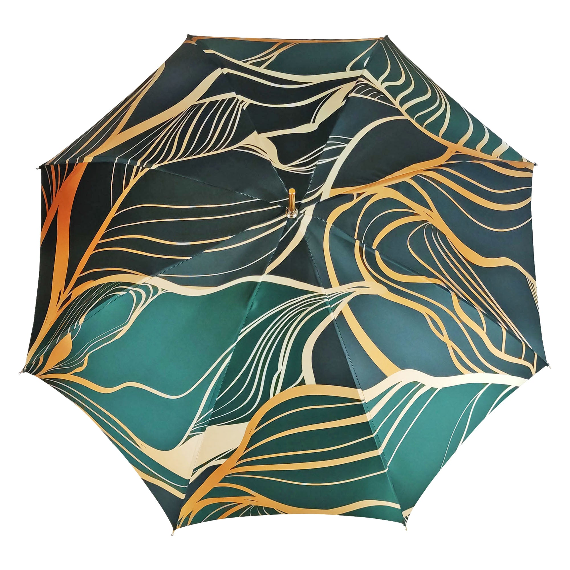 Gold Plated Umbrella – Handmade Italian Satin Canopy With Emerald Crystal Handle