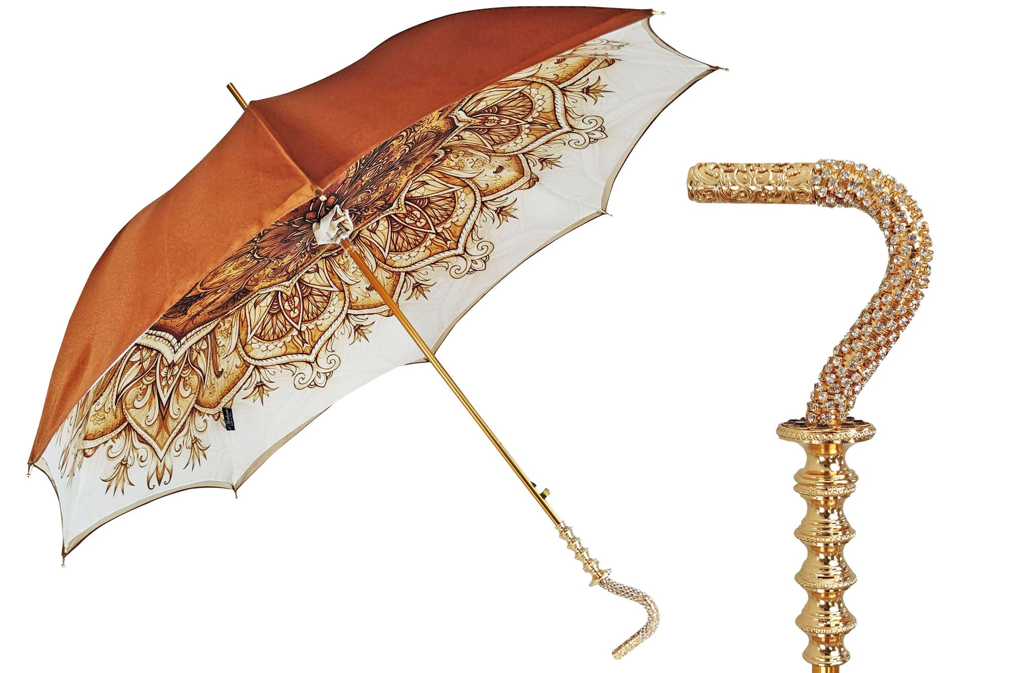 Handmade Luxury Umbrella – Classic Fancy Women's Rain Umbrella with Gold Plated Handle