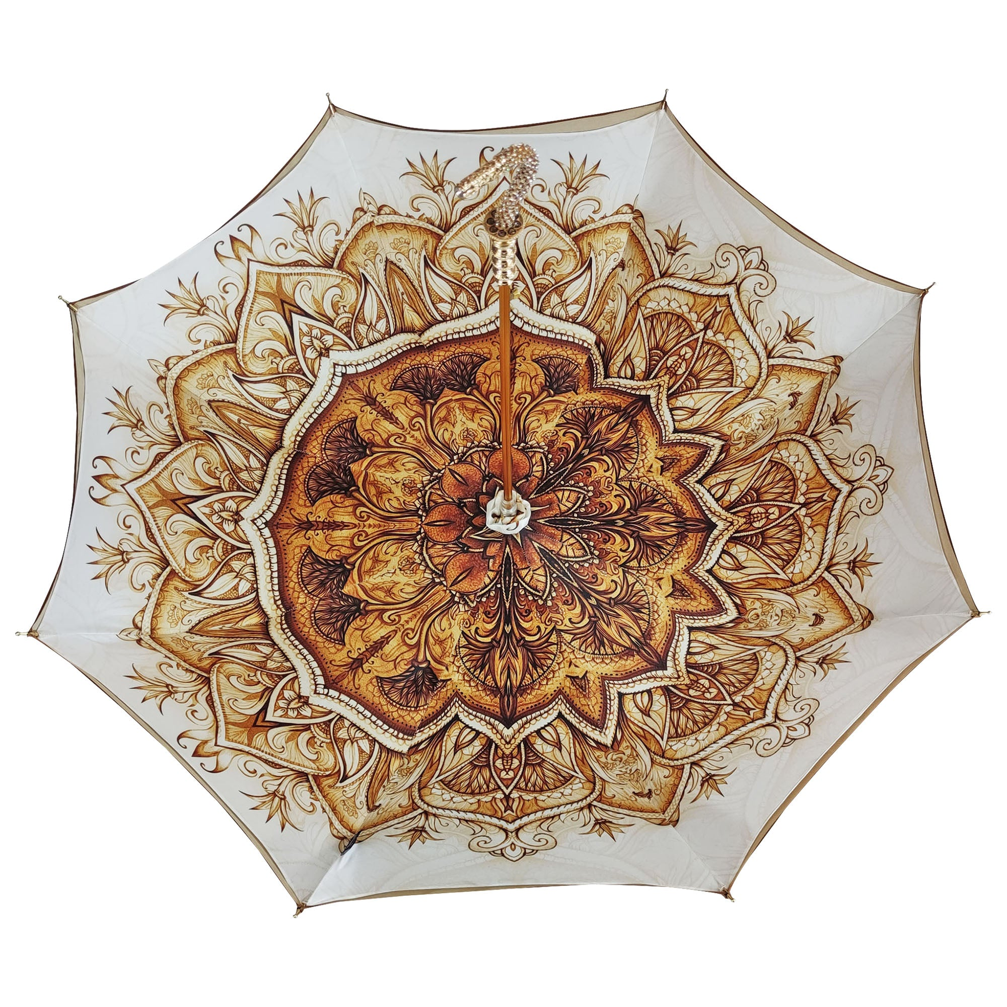 Handmade Luxury Umbrella – Classic Fancy Women's Rain Umbrella with Gold Plated Handle
