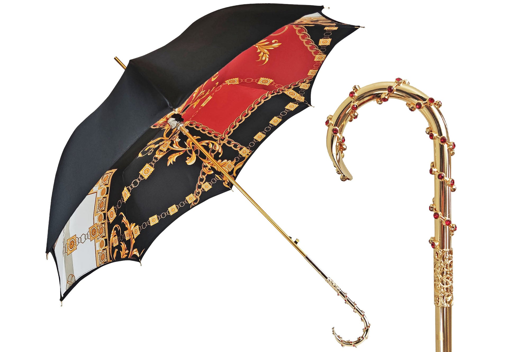 Exclusive Umbrella – Handmade in Italy | Satin Fabric, Carbon Fiber Frame & Gold Plated Handle