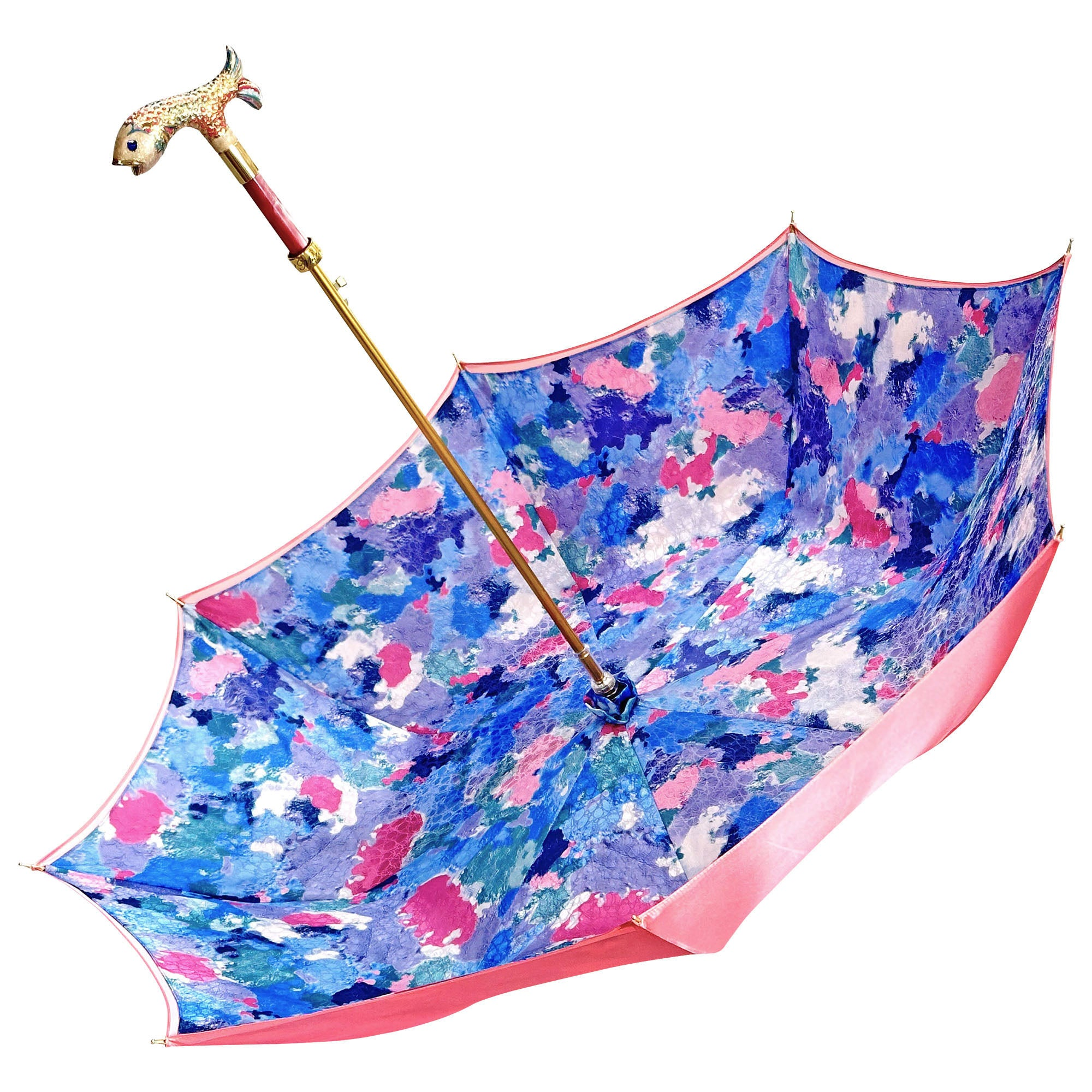 Premium Women's Umbrella – Hand Painted 24K Gold Handle | Luxury Satin Fabric