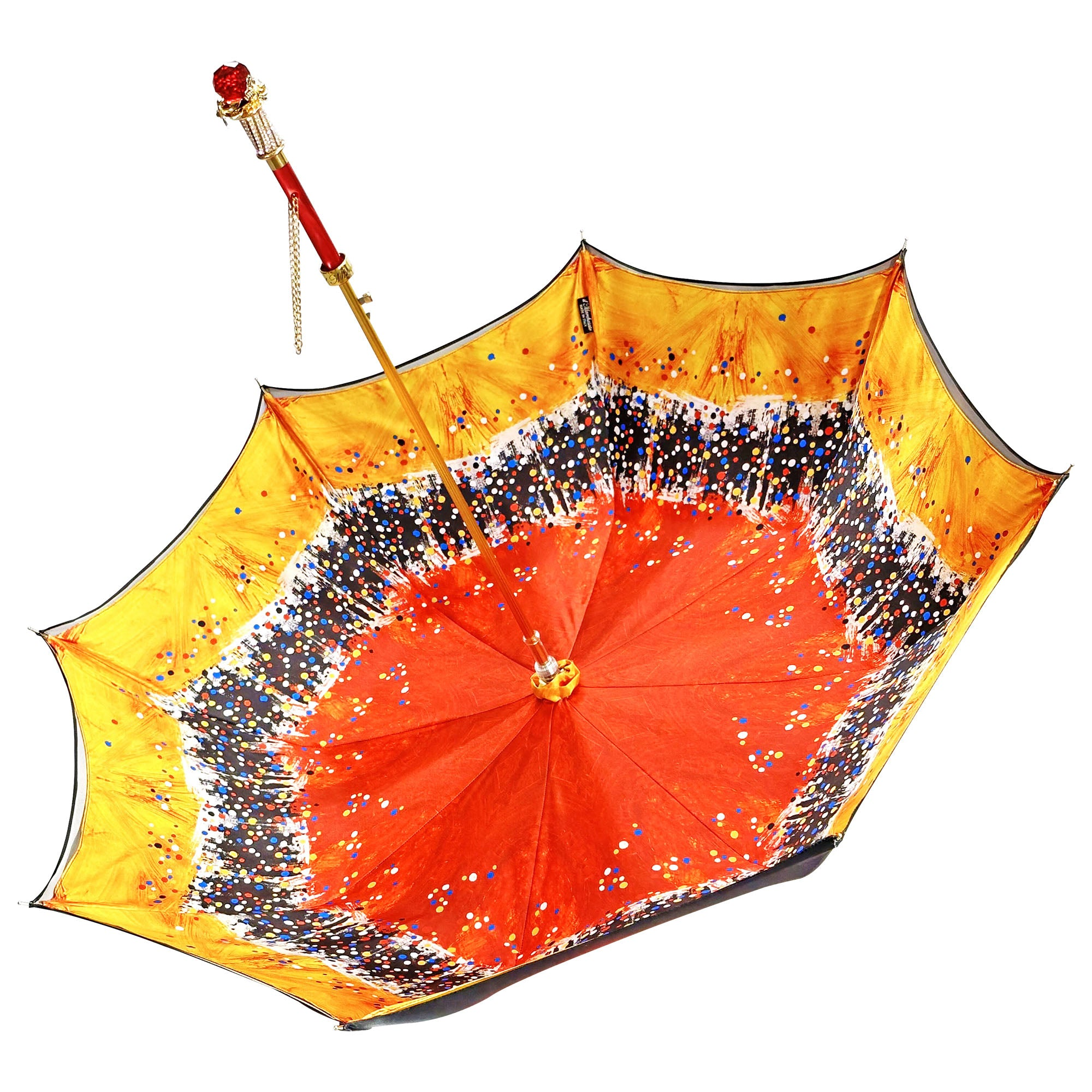 Luxurious Red Umbrella – Italian Handmade Satin Finish Canopy with 24K Gold Bee Handle