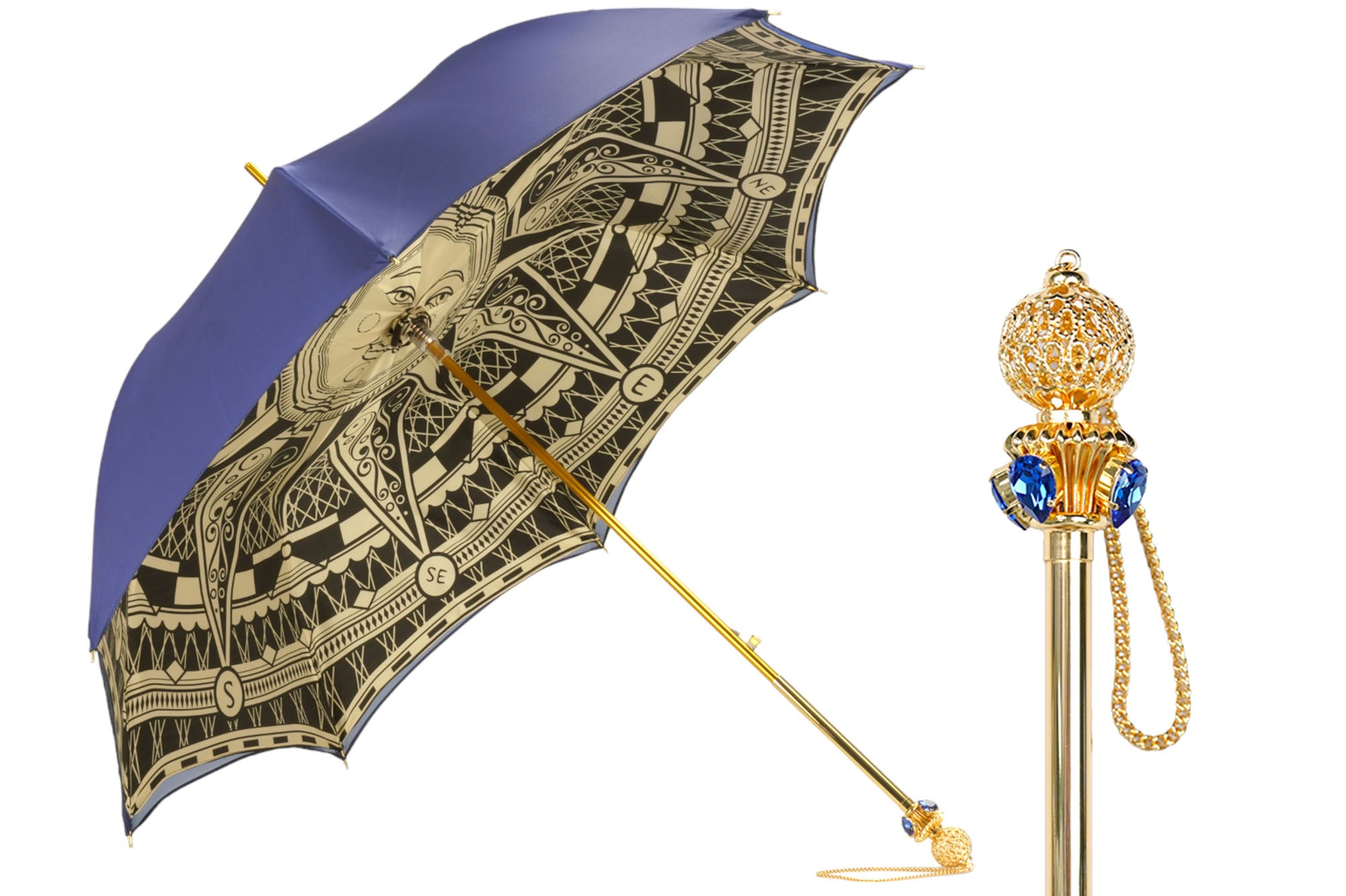 Handmade Luxury Umbrella – Gold Plated Handle, Automatic Opening, Satin Fabric