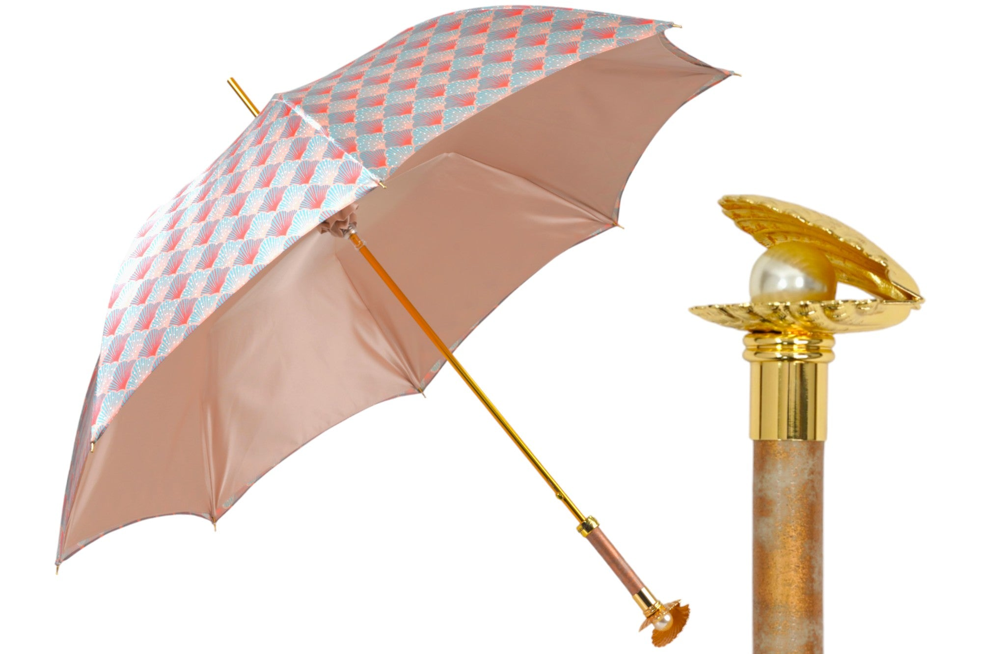 Premium Shell Umbrella – Handmade Italian Satin Canopy with Gold Plated Handle