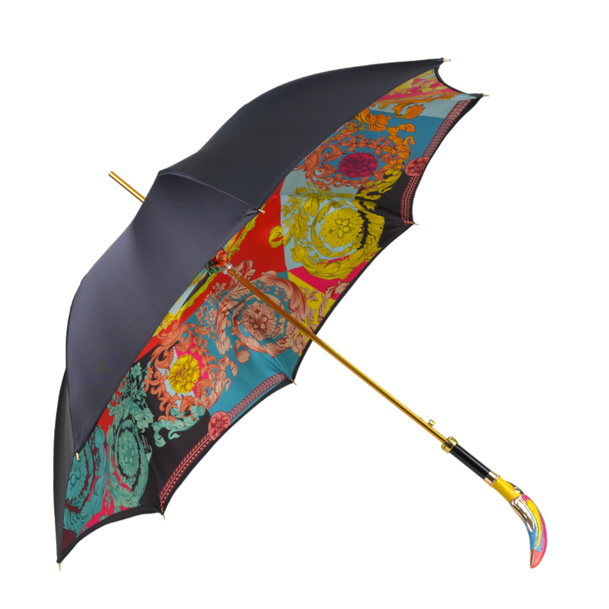 Artisan Italian Umbrella – Handcrafted Luxury Rain Umbrella with 24K Gold-Plated Toucan Handle