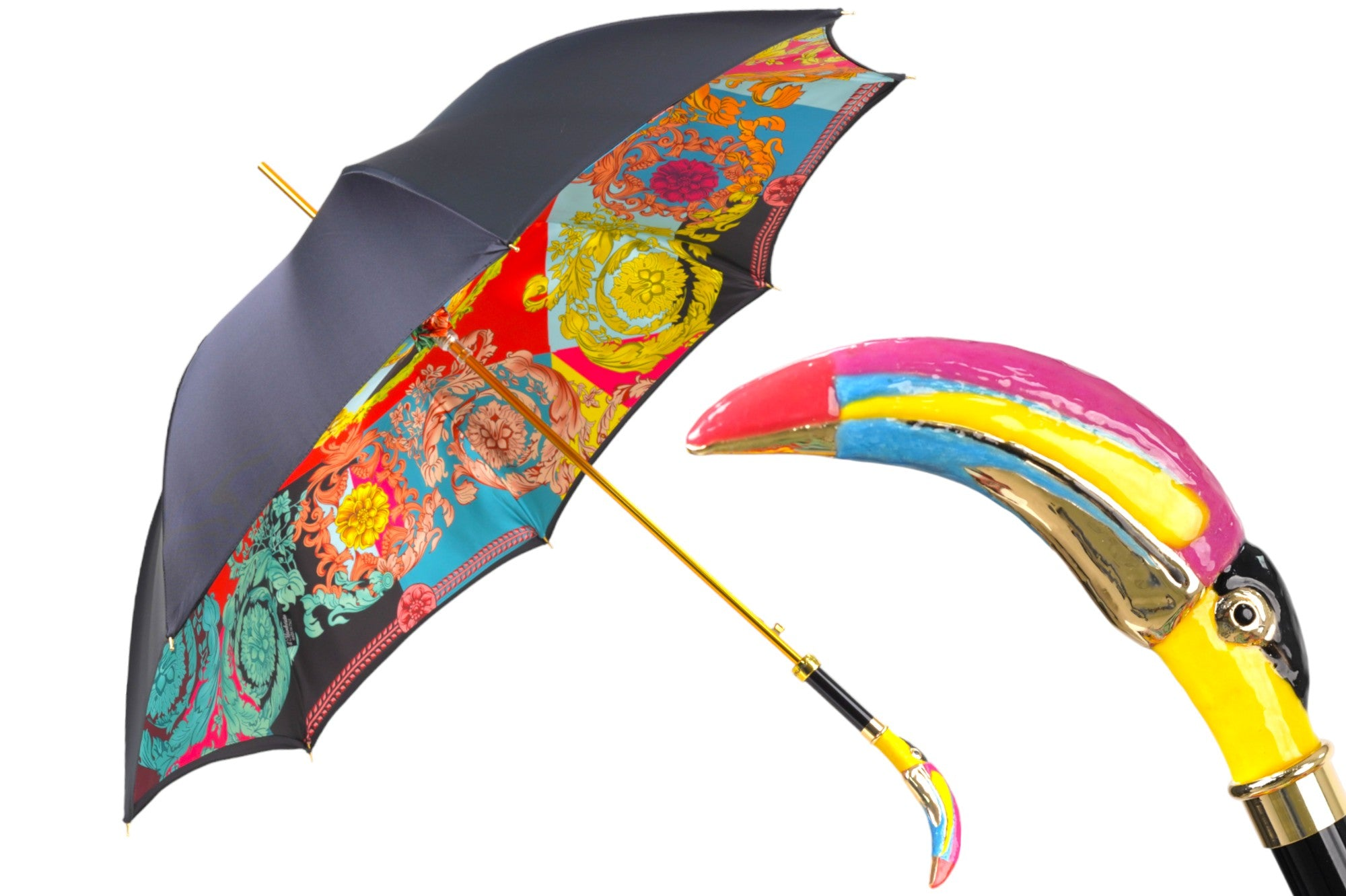 Artisan Italian Umbrella – Handcrafted Luxury Rain Umbrella with 24K Gold-Plated Toucan Handle