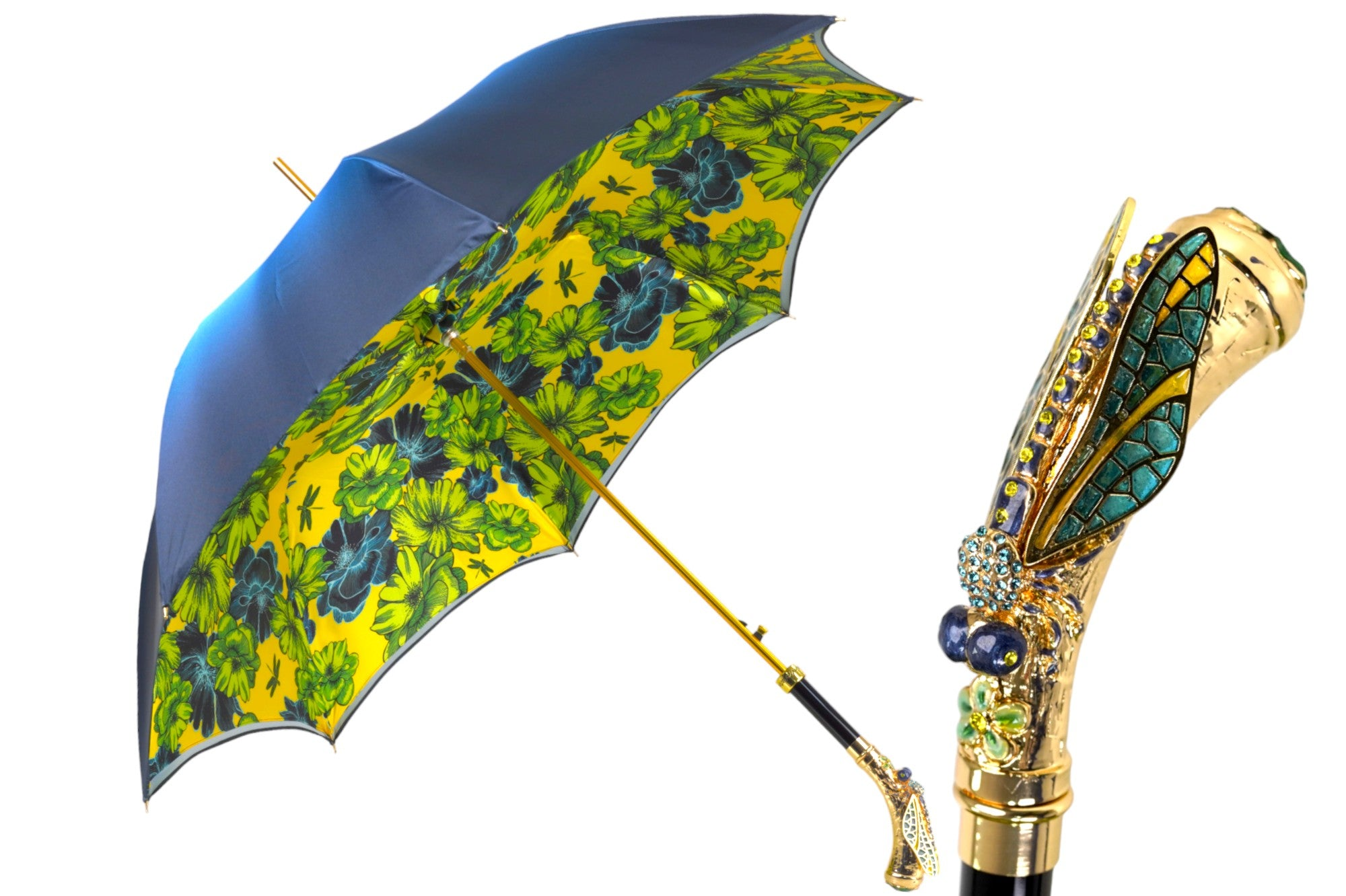 Italian Luxury Umbrella – Premium Satin, Hand-Painted Dragonfly Handle, Automatic Open