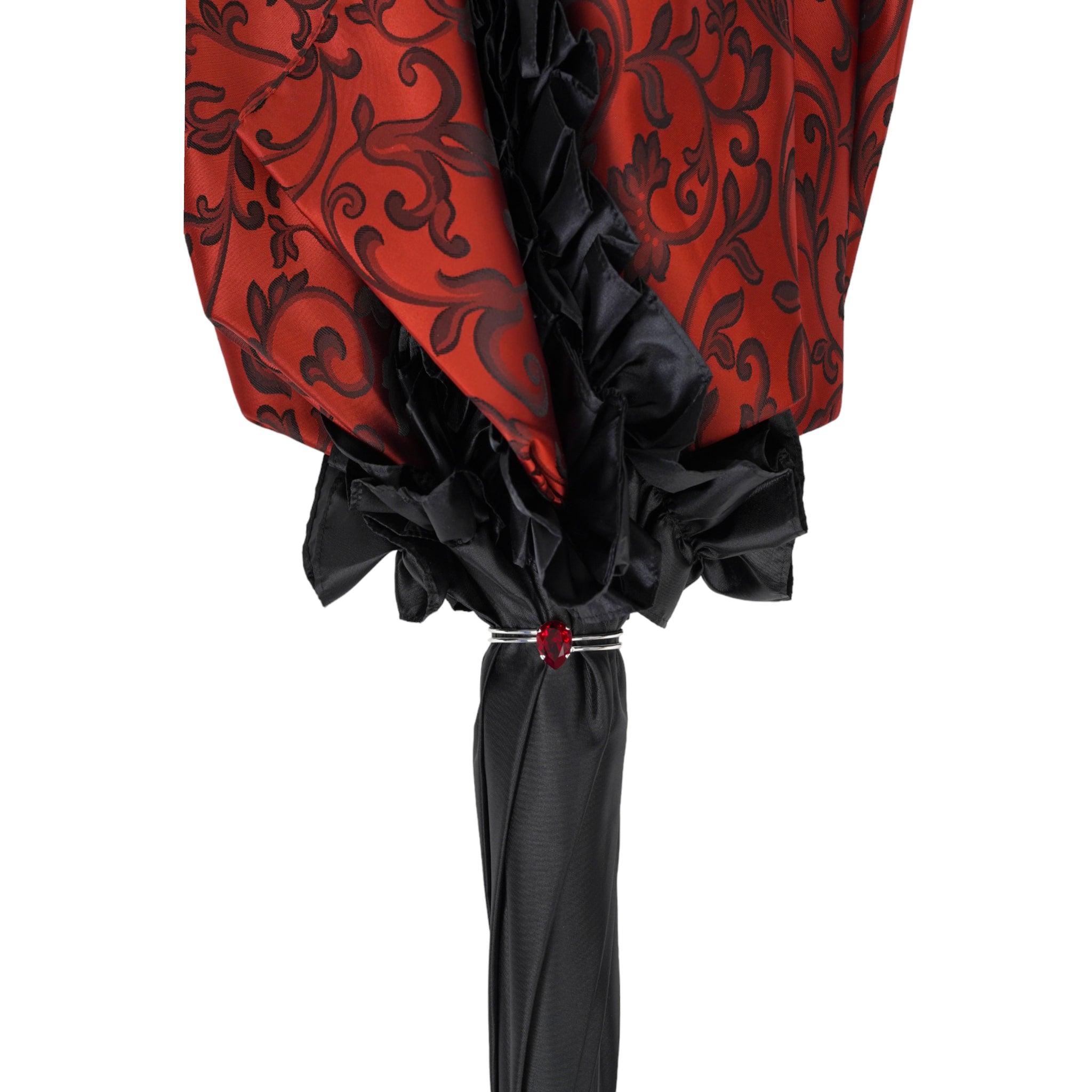 Designer Umbrella – Black Ruffle Edge, Silver-Plated Handle, Automatic Opening