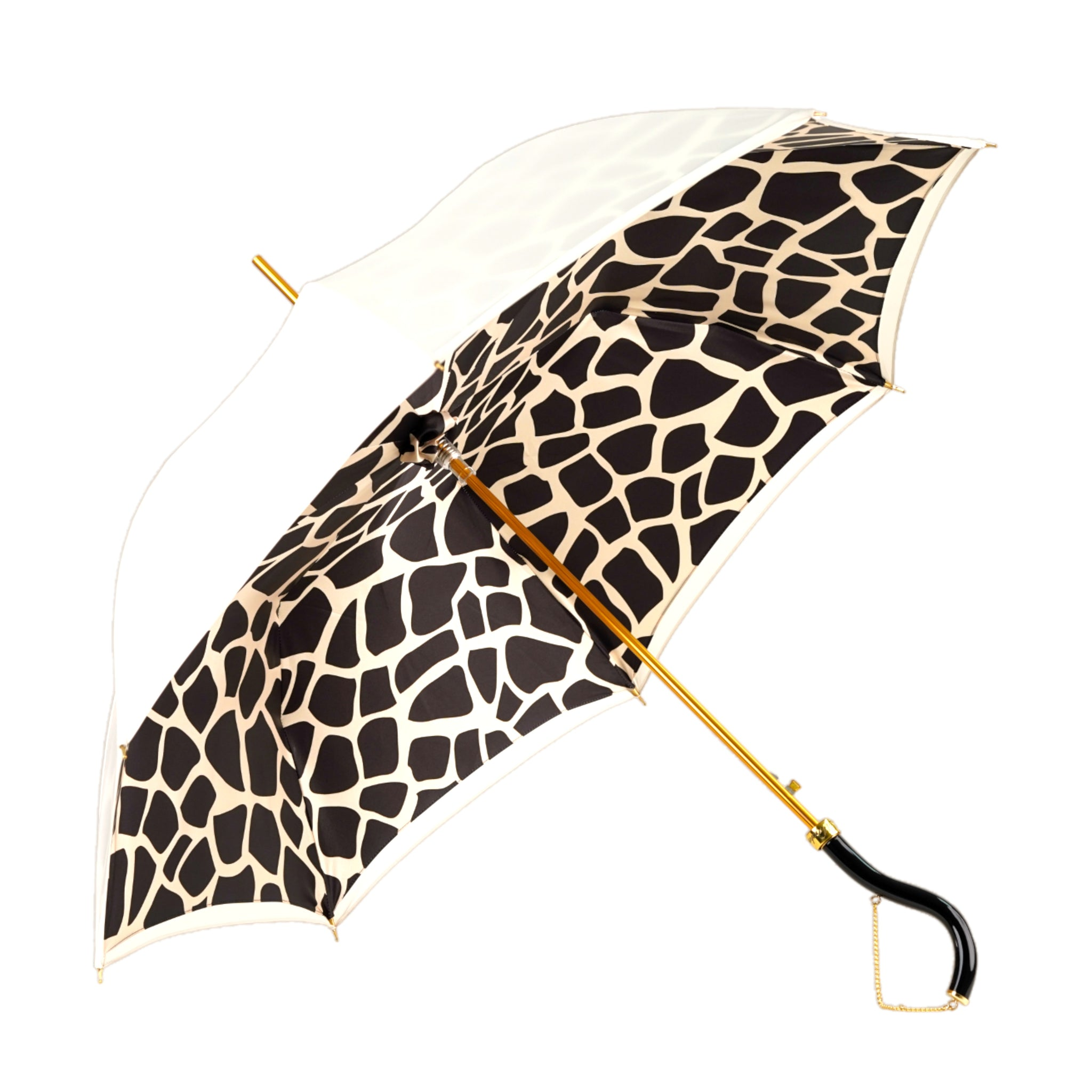 Black Cream Umbrella – Handcrafted Italian Satin Canopy with Stylish Chain Handle