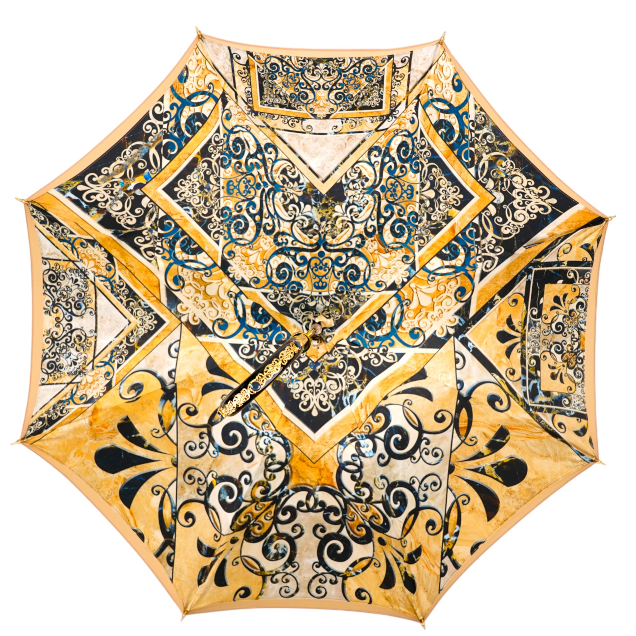Italian Majolica Umbrella – Handmade Luxury Rain Umbrella with 24K Gold Handle
