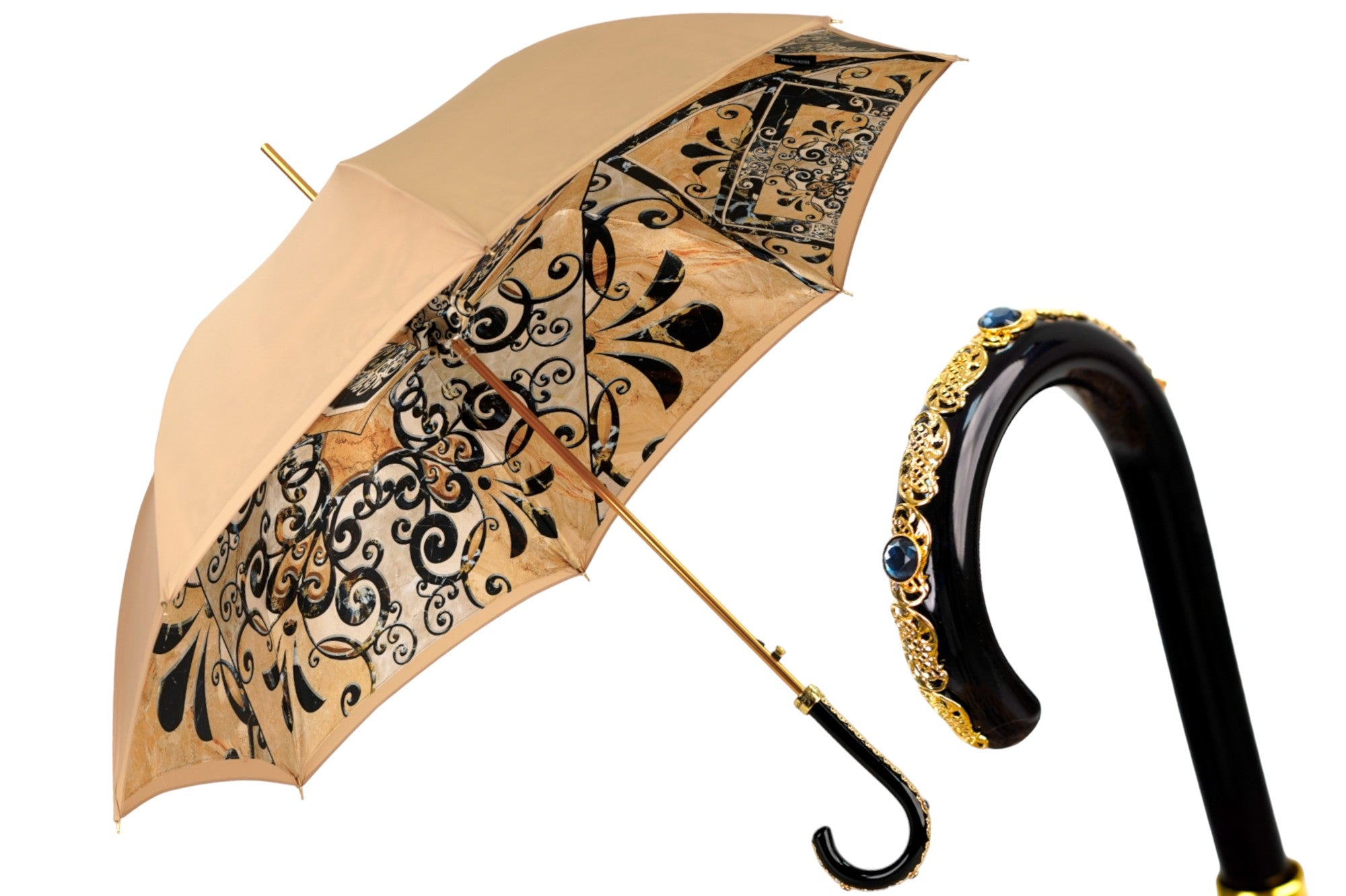 Italian Majolica Umbrella – Handmade Luxury Rain Umbrella with 24K Gold Handle