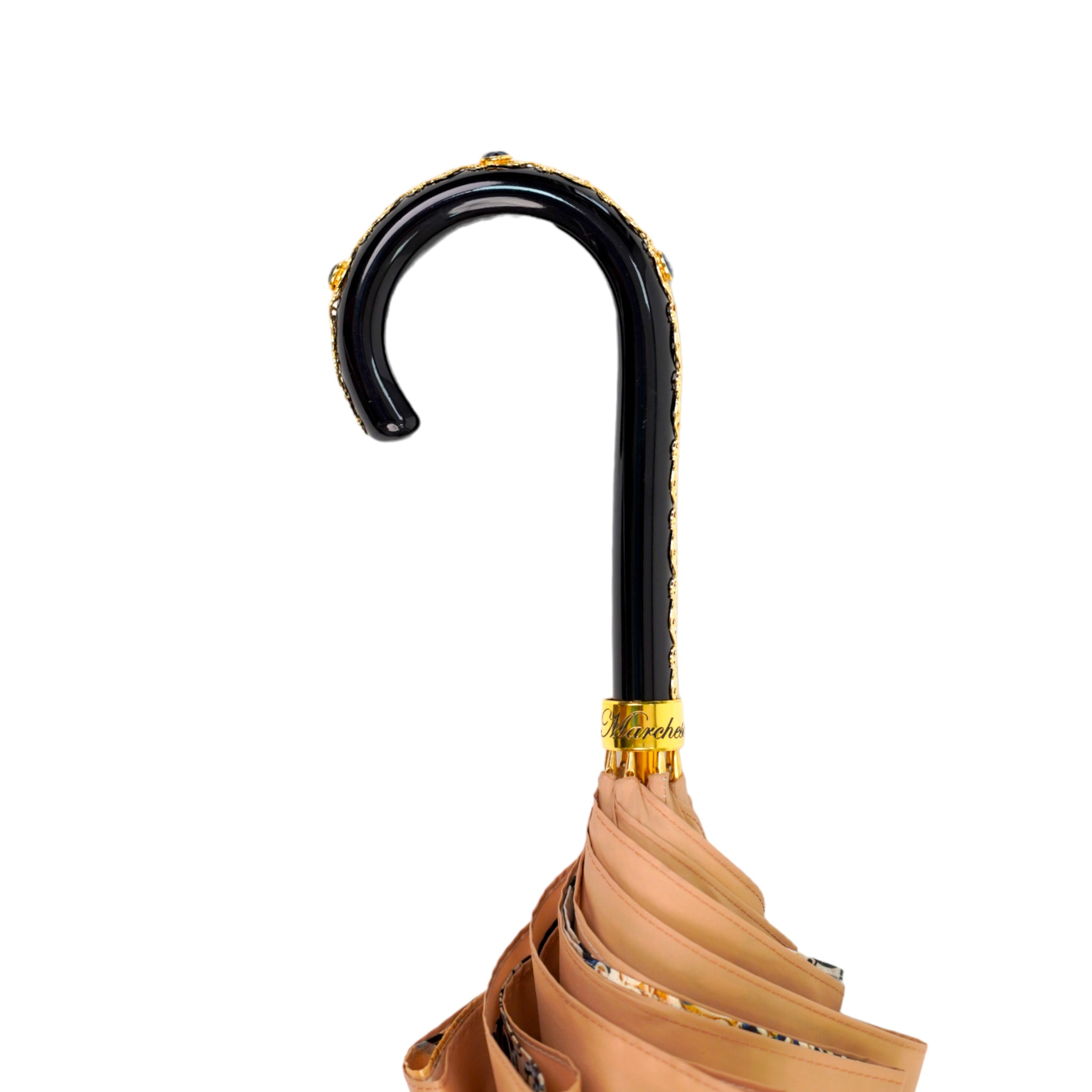 Italian Majolica Umbrella – Handmade Luxury Rain Umbrella with 24K Gold Handle