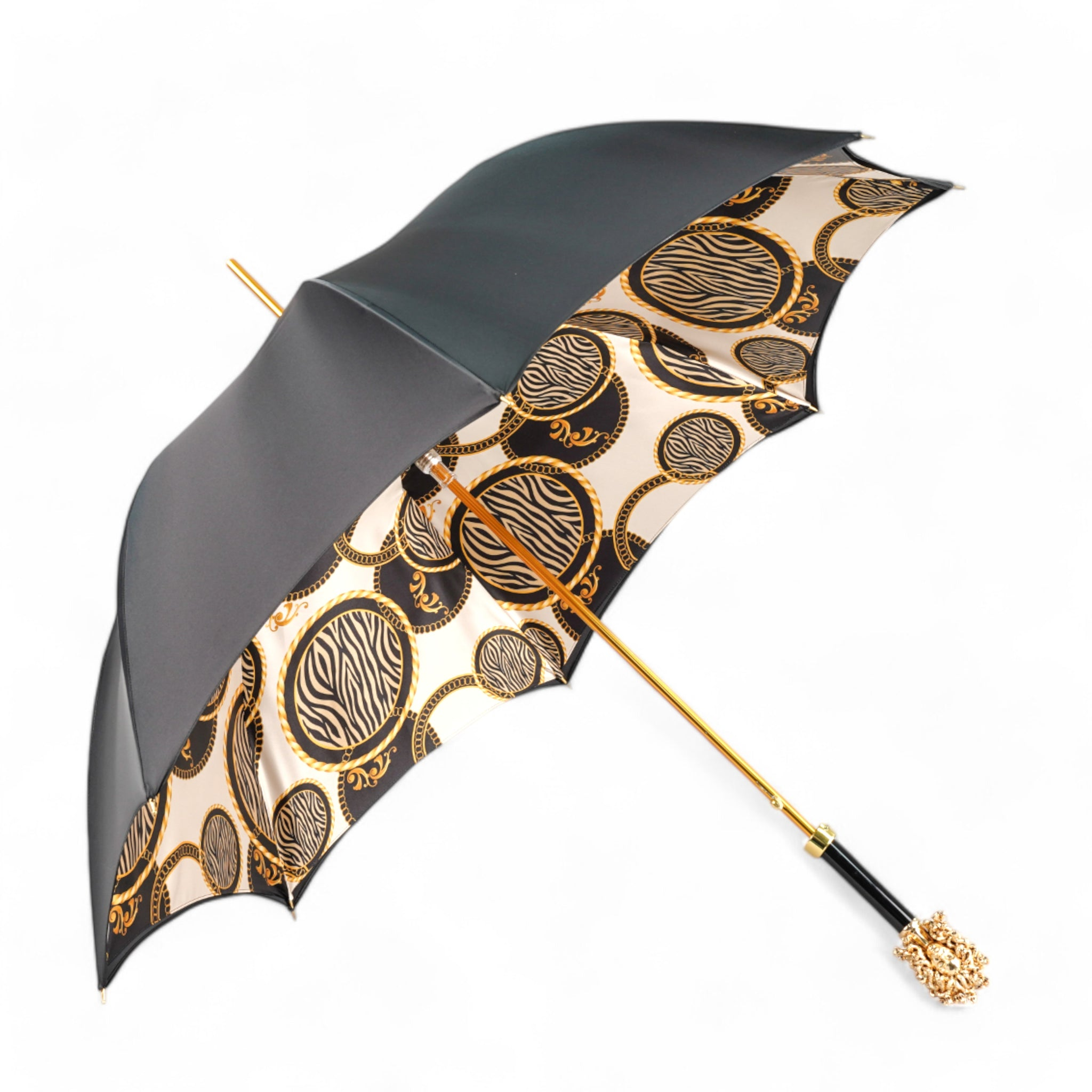 Luxury Satin Umbrella – Hand-Painted Medusa Handle, 24K Gold, Italian Craftsmanship