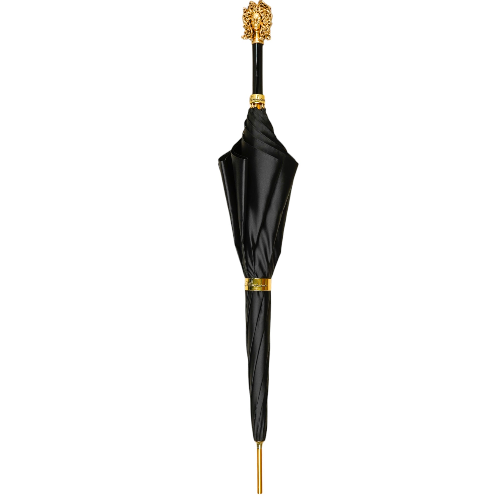 Luxury Satin Umbrella – Hand-Painted Medusa Handle, 24K Gold, Italian Craftsmanship