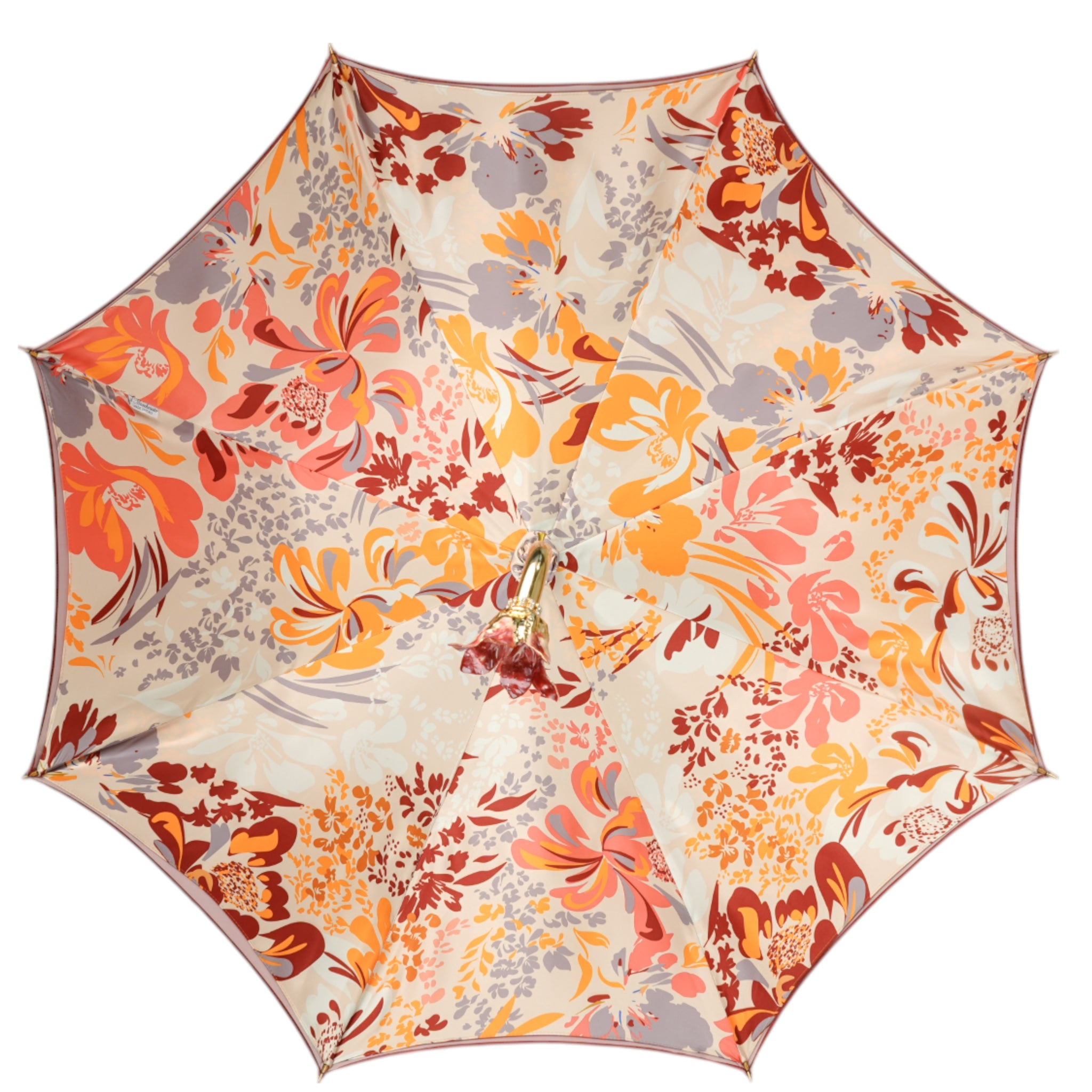 Luxury Floral Umbrella – Hand-Painted 24K Gold Handle | Italian Handmade, Satin Canopy