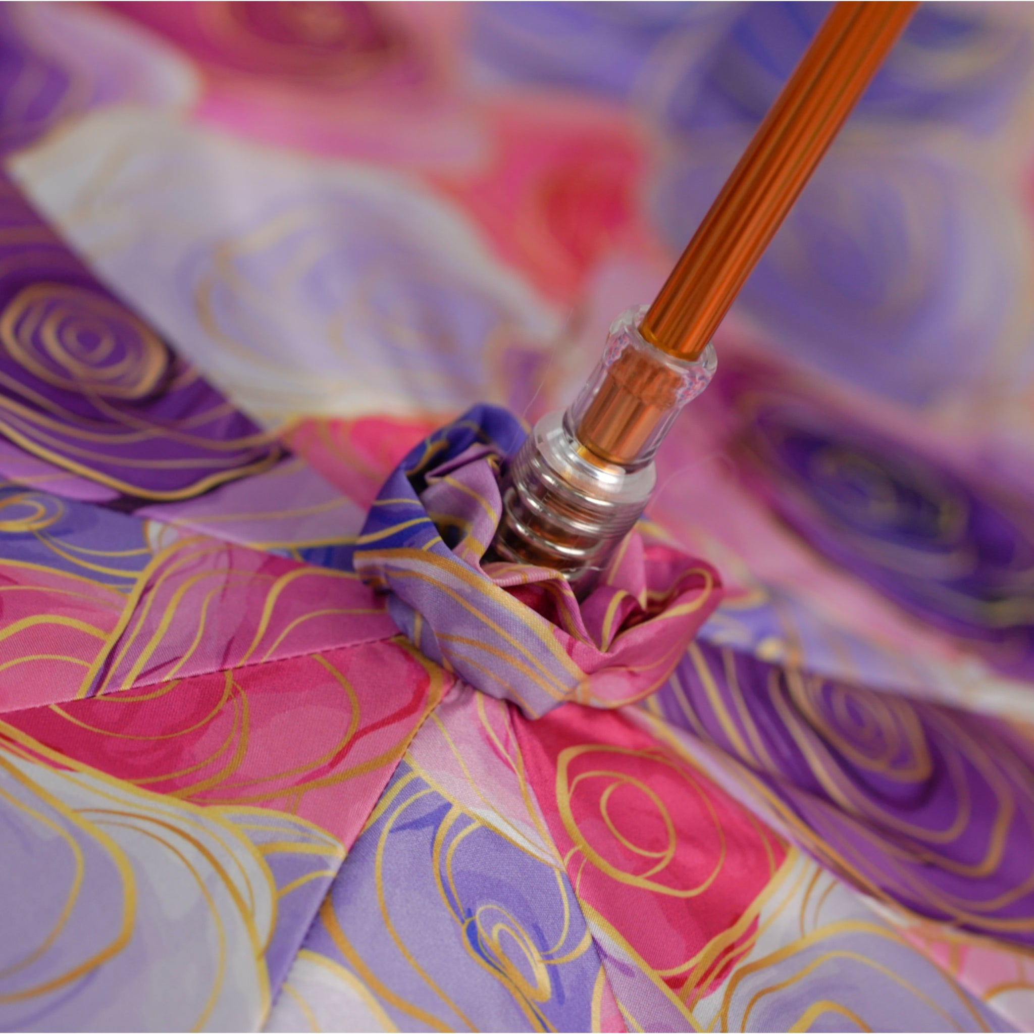 Luxury Pink Umbrella – Hand-Painted Floral Handle | Satin Canopy, Wind Resistant