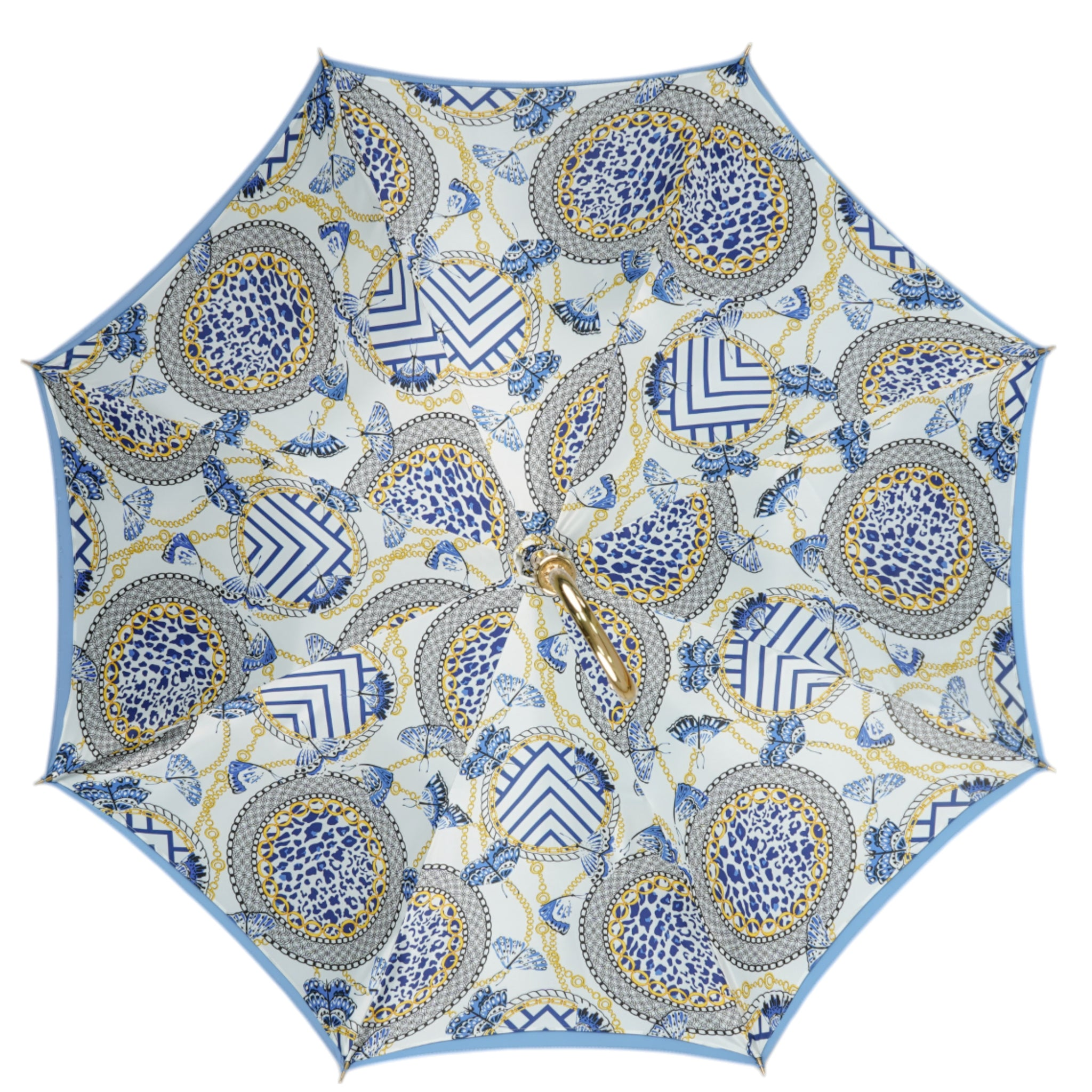 Light Blue Umbrella – Handmade Gold Handle | Satin Canopy, Carbon Fiber Frame