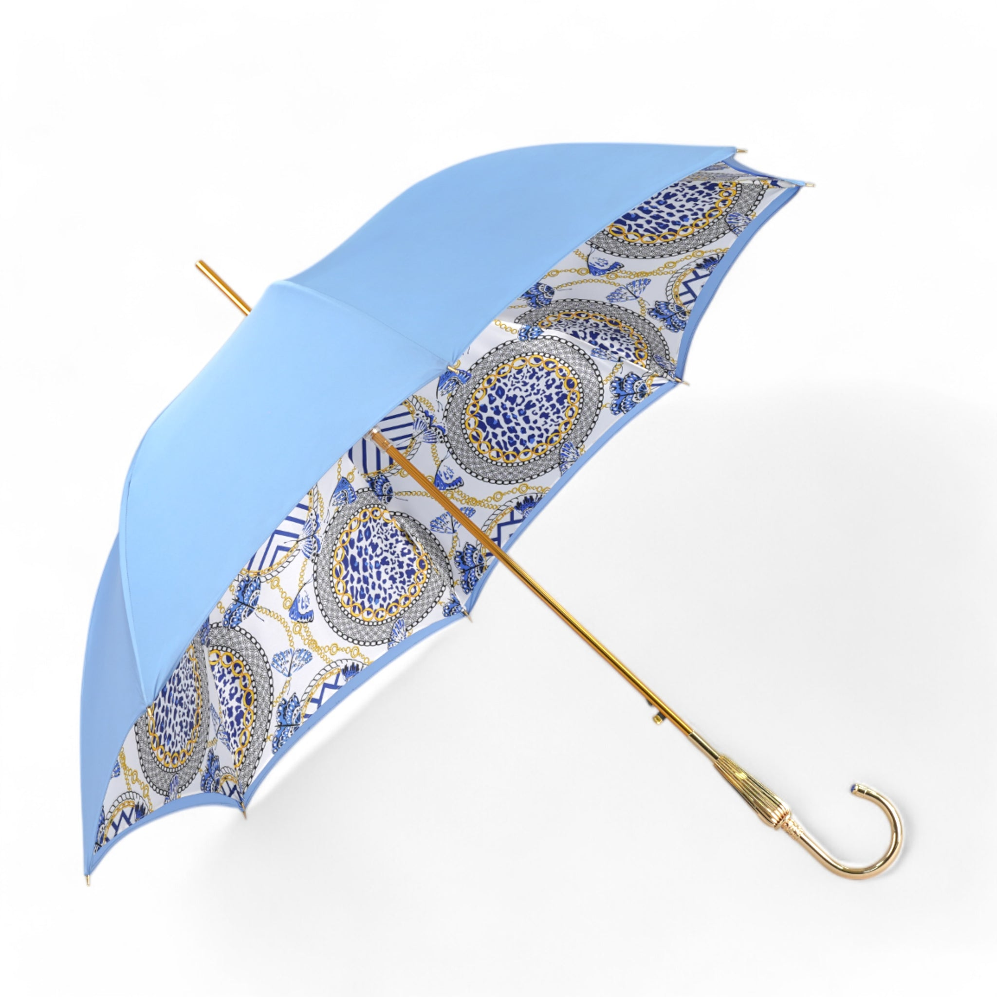 Light Blue Umbrella – Handmade Gold Handle | Satin Canopy, Carbon Fiber Frame