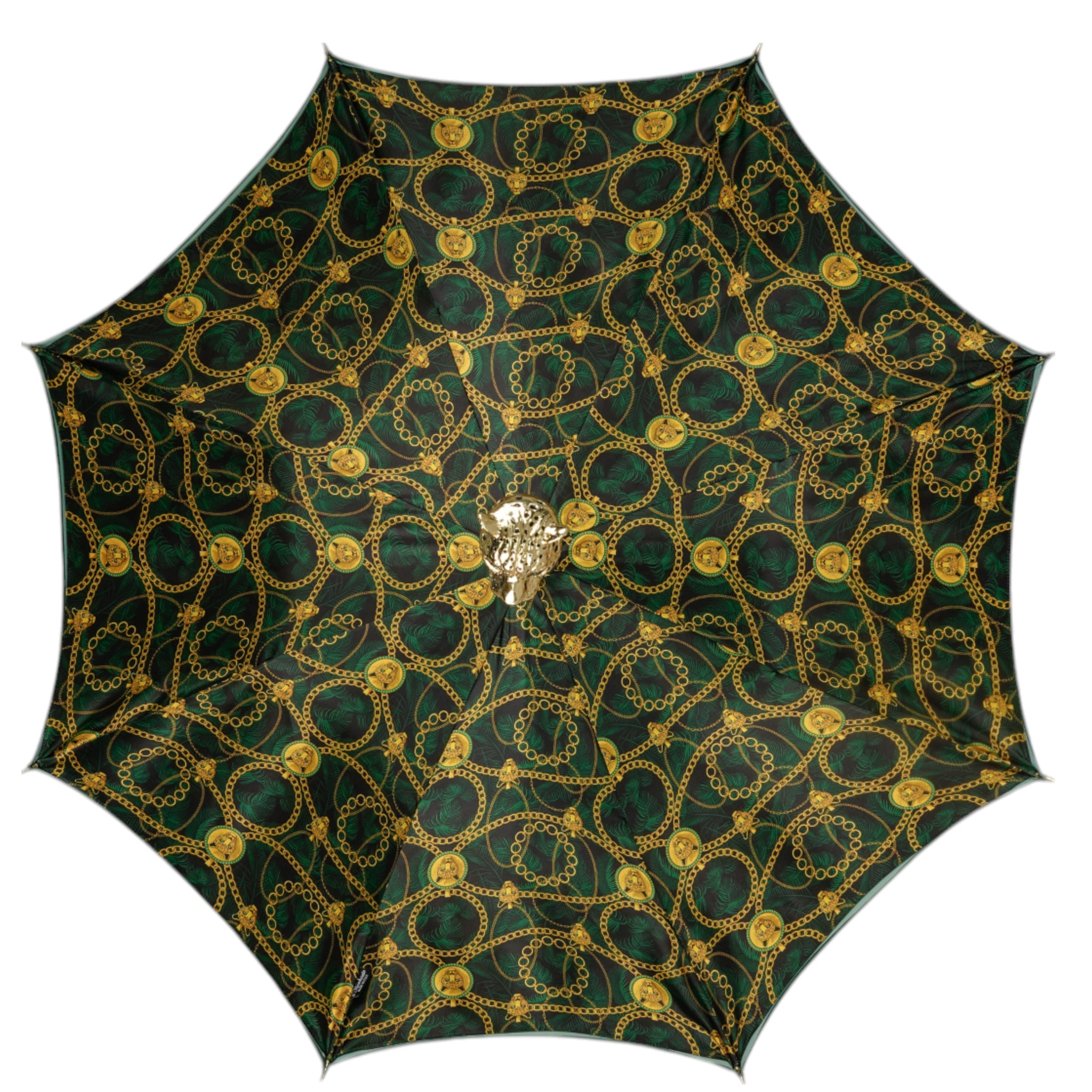 Green Umbrella – Luxury Handmade Italian Rain Umbrella with Leopard Print Handle