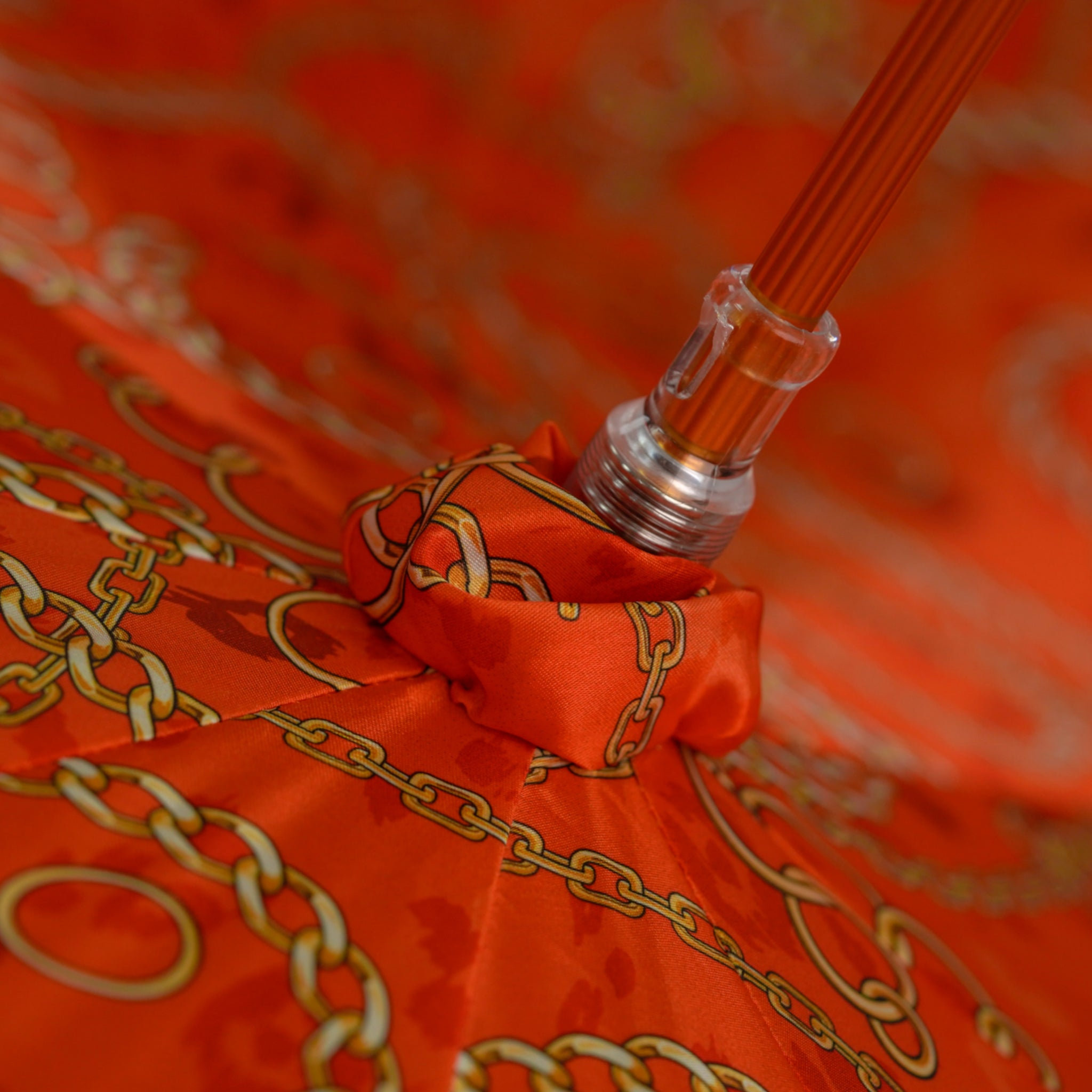 Red Luxury Umbrella – Gold Chihuahua Handle, Satin Finish, Automatic Opening