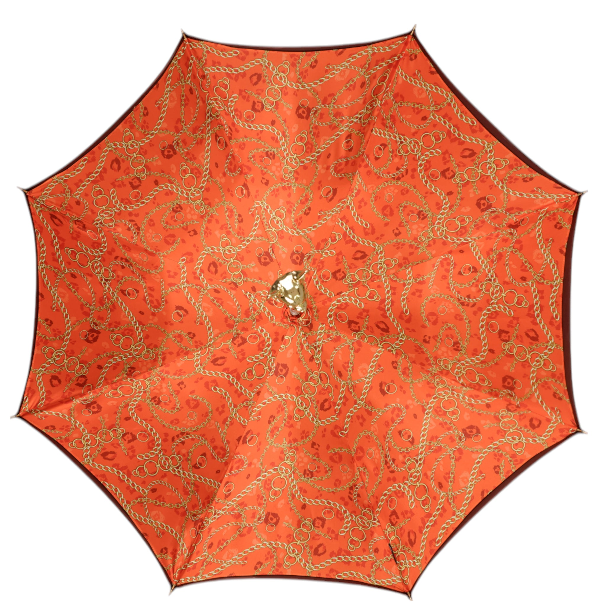 Red Luxury Umbrella – Gold Chihuahua Handle, Satin Finish, Automatic Opening