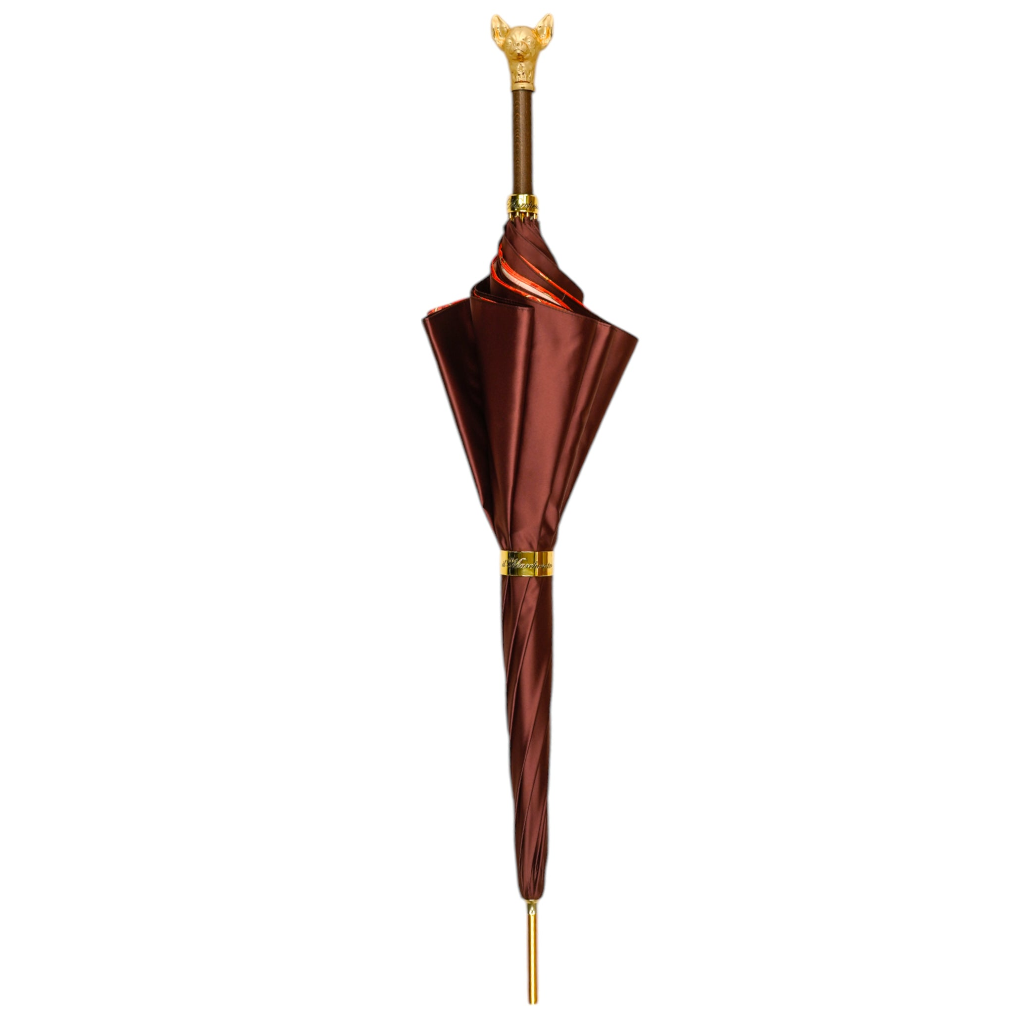 Red Luxury Umbrella – Gold Chihuahua Handle, Satin Finish, Automatic Opening
