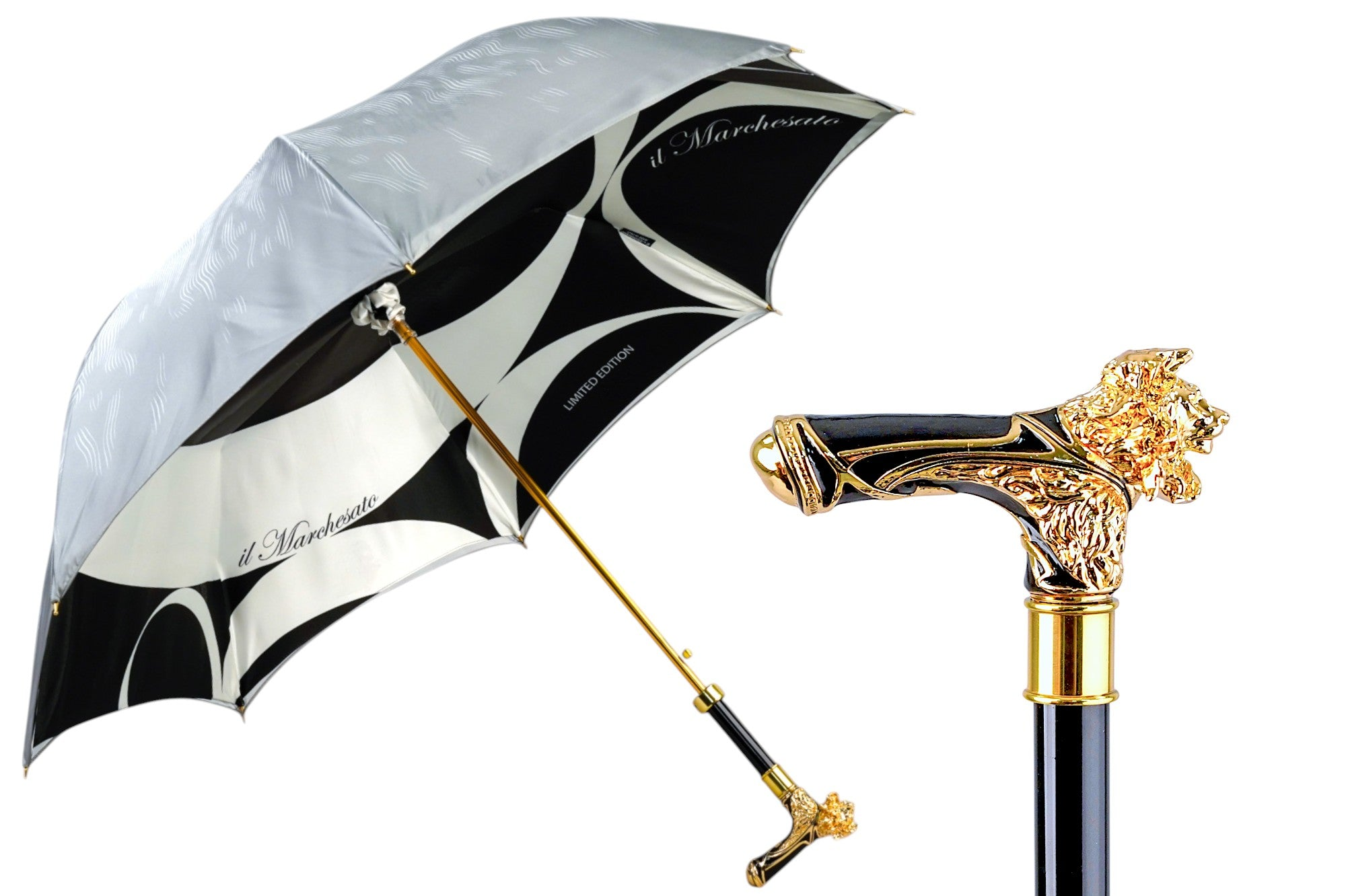Luxury Lion-Handle Umbrella – Limited Edition 24K Gold Satin Canopy Rain Gear