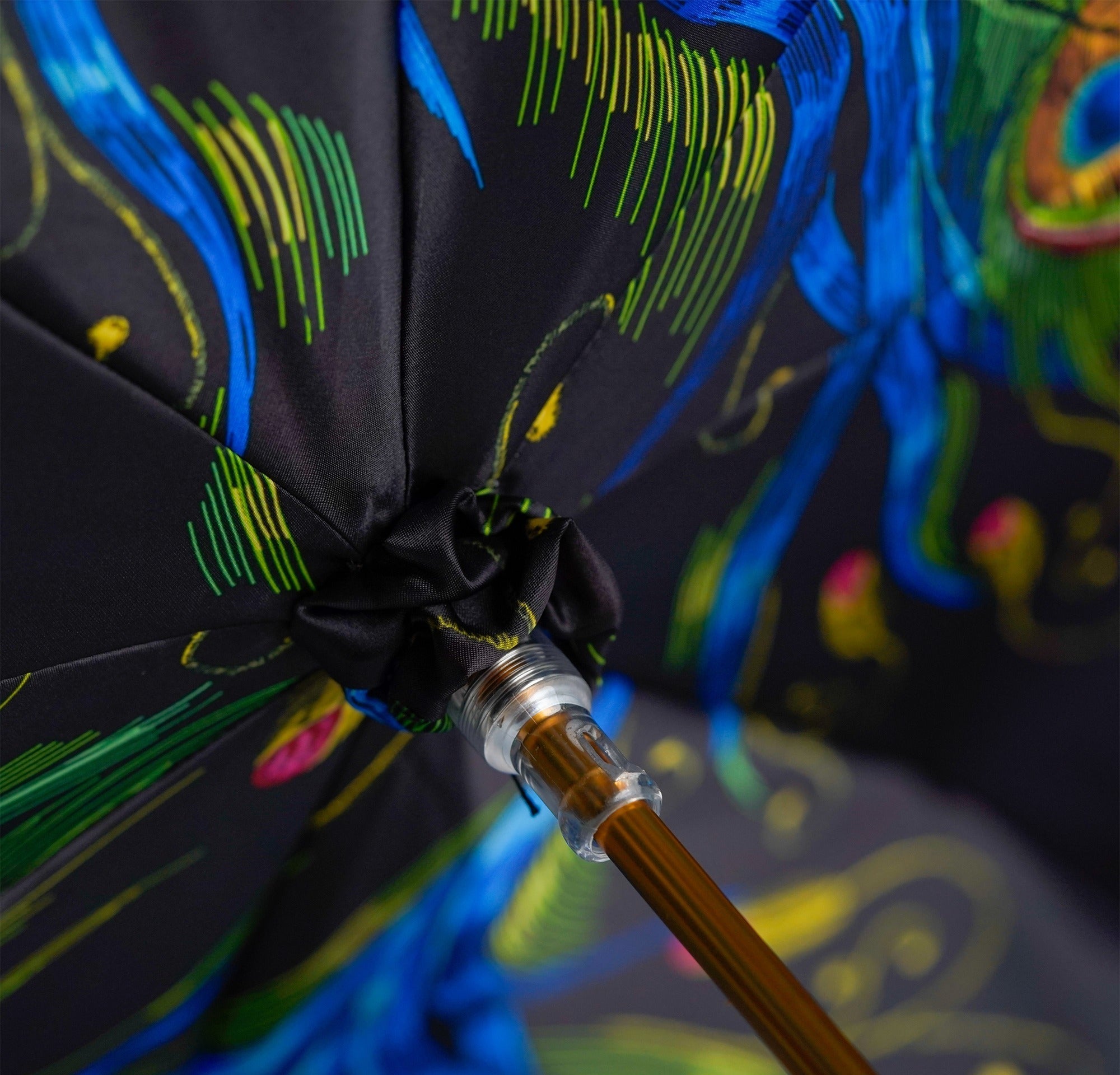 Peacock Inspired Umbrella – Luxury Rain Umbrella with Blue Ostrich Leather Handle