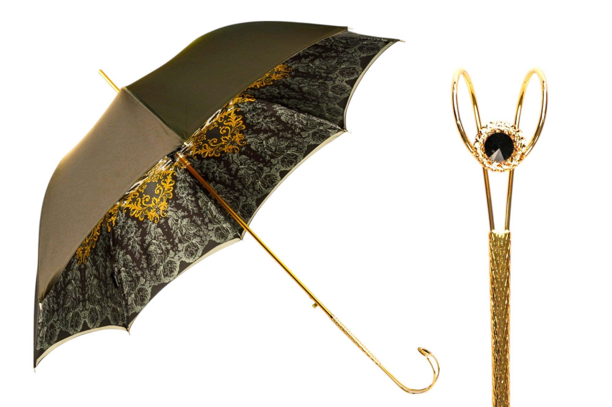 Baroque Design Umbrella – Luxury Rain Umbrella With Satin Canopy & Gold-Plated Handle