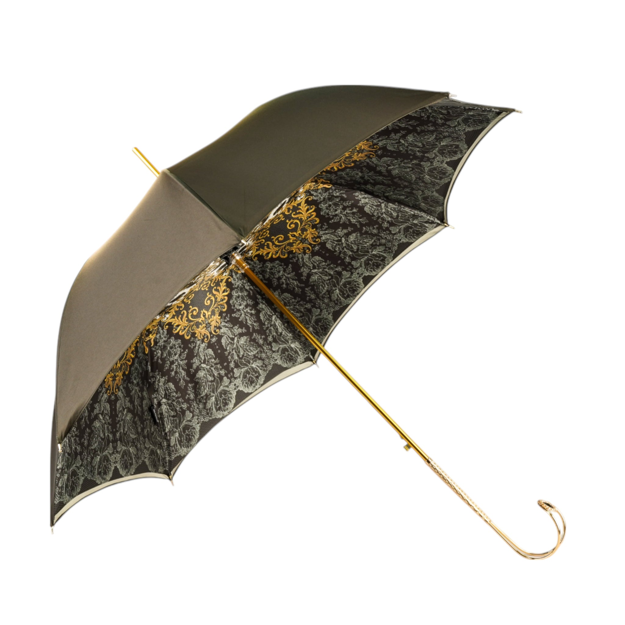 Baroque Design Umbrella – Luxury Rain Umbrella With Satin Canopy & Gold-Plated Handle