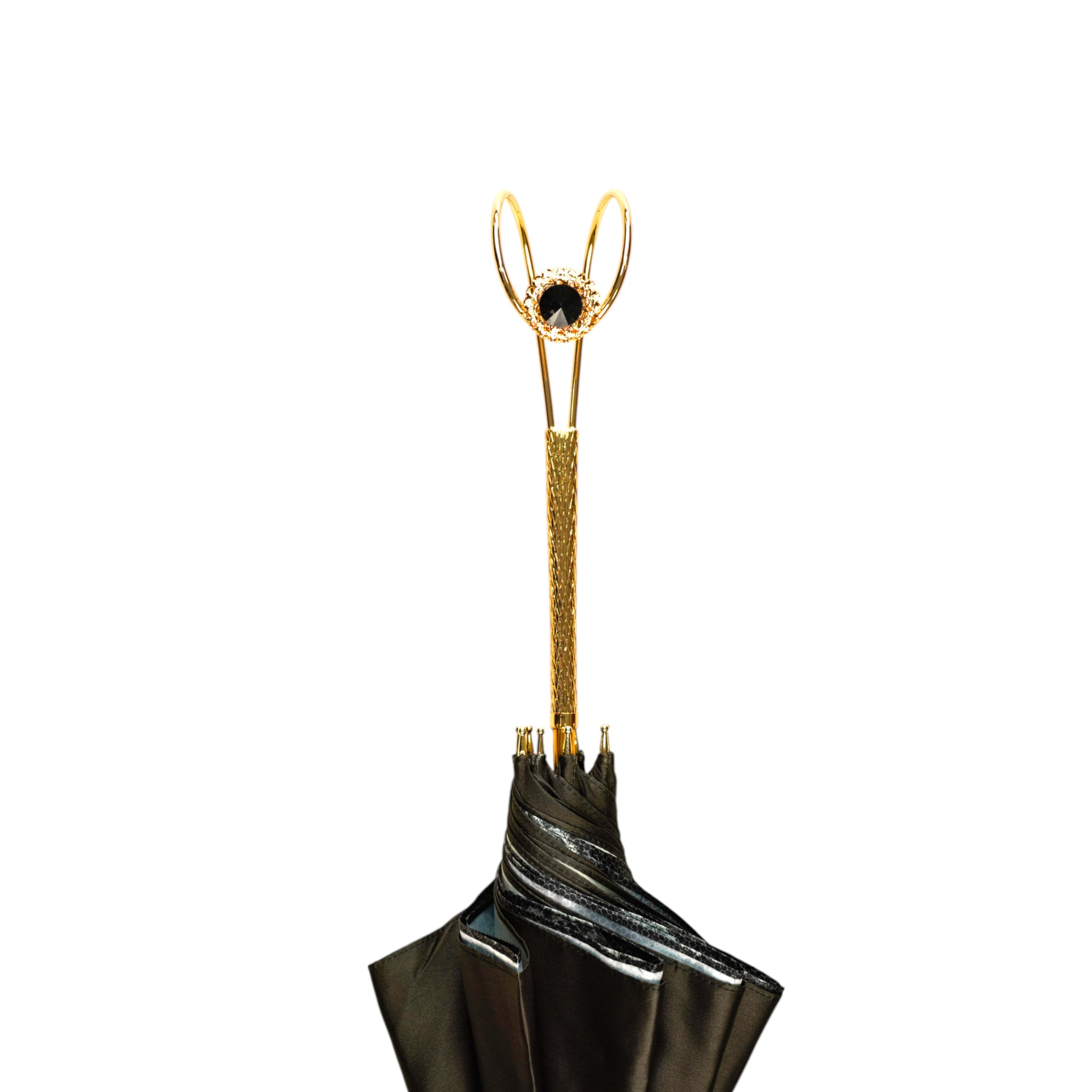 Baroque Design Umbrella – Luxury Rain Umbrella With Satin Canopy & Gold-Plated Handle